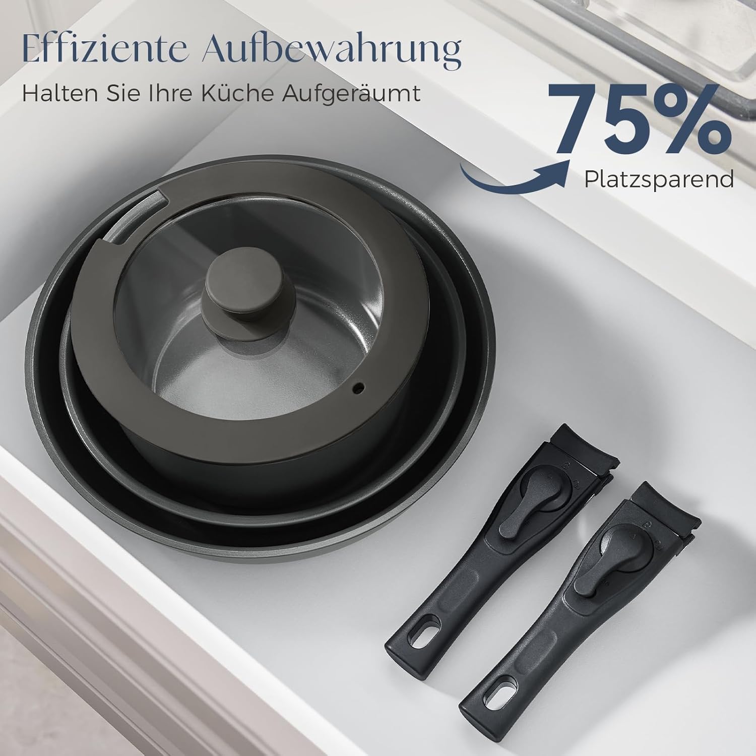 Keramik-Topfset mit abnehmbarem Griff, 14-teiliges Pfannenset mit Antihaftbeschichtung, Topf-Induktions-Kochtopf-Set mit Deckel, 24/28 cm Bratpfanne, für alle Herdarten, ofenfest, ofenfest – Bild 3