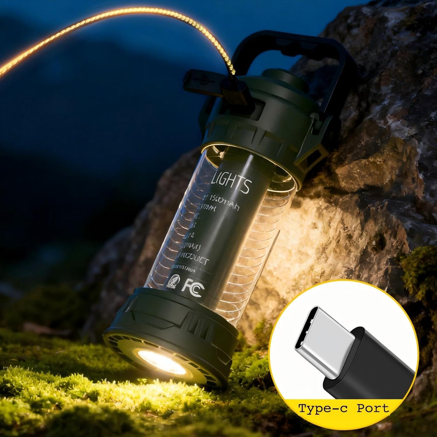 Wiederaufladbare LED-Campinglampe, Akku-Campinglaterne mit Haken, 5 Lichtmodi & Signalblitz, wasserdichte Außenlampe für Camping, Wandern, Angeln, Notfalllampe – Bild 3
