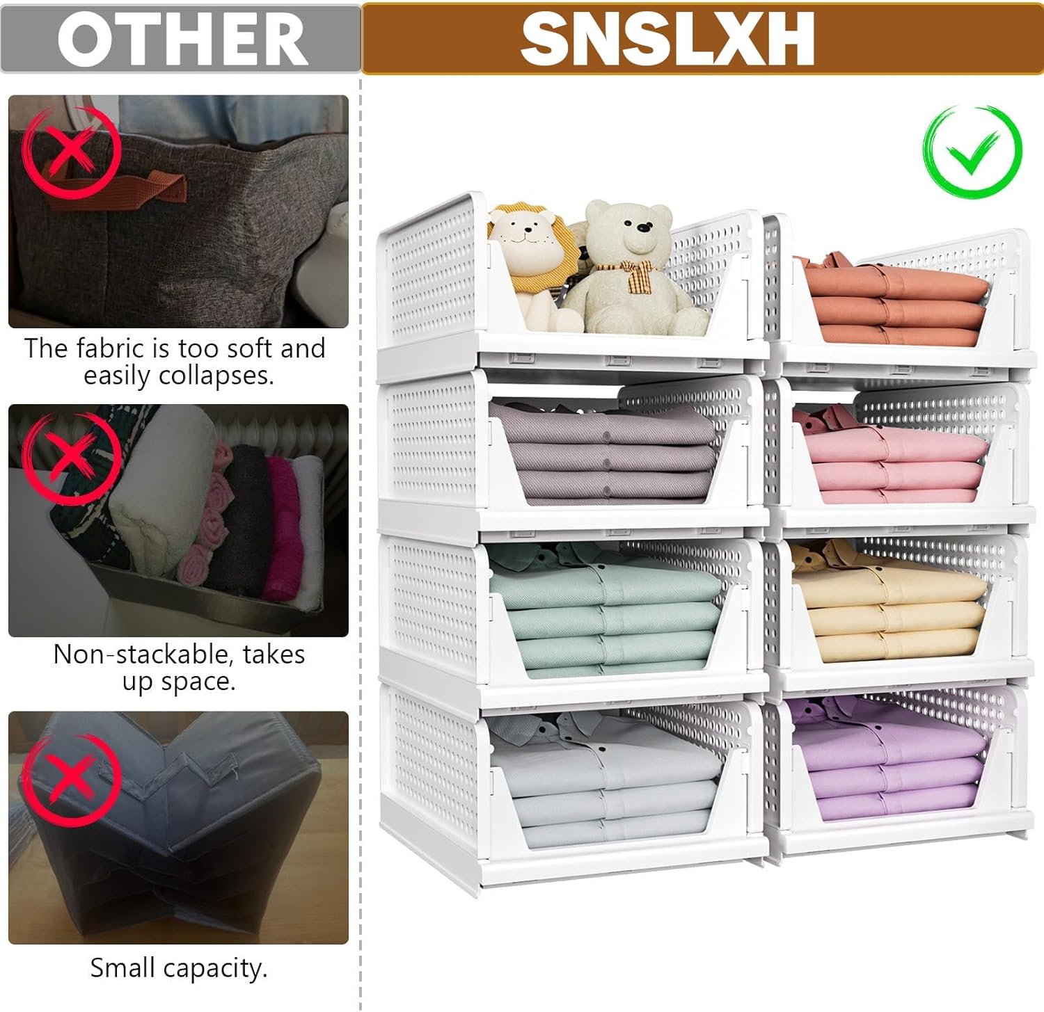 SNSLXH Kleiderschrank-Organizer, faltbare Kunststoff-Aufbewahrungsbox mit Schubladen-Design, stapelbarer Schrank-Organizer für Badezimmer, Küche, Schlafzimmer, weiß, 5 Stück – Bild 3