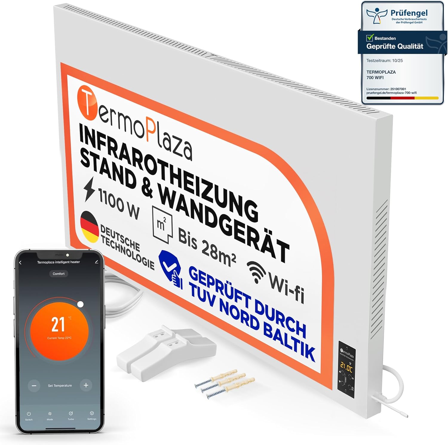TermoPlaza WLAN Infrarotheizung mit Thermostat 1100 W bis 28 m² Intelligente Infrarot-Wandheizung & Standgerät Energiesparende Infrarot-Elektroheizung & Konvektorheizung für Zuhause und Schlafzimmer