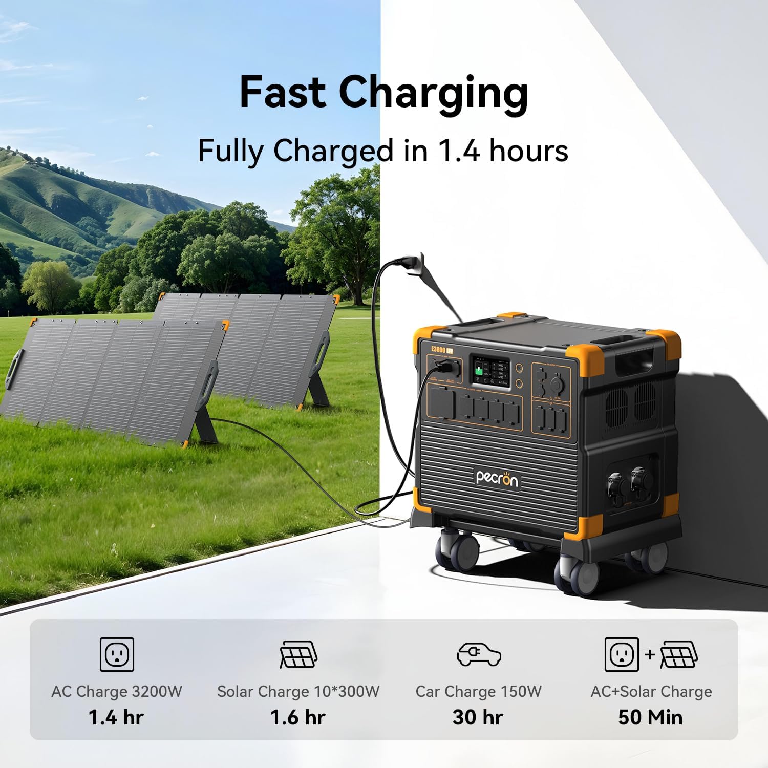pecron E3800LFP Tragbares Kraftwerk 3840 Wh mit 4200 W AC-Steckdosen, Solargenerator und LiFePO4-Akku – Schnellladefunktion für die Notstromversorgung im Haushalt beim Camping – Bild 2