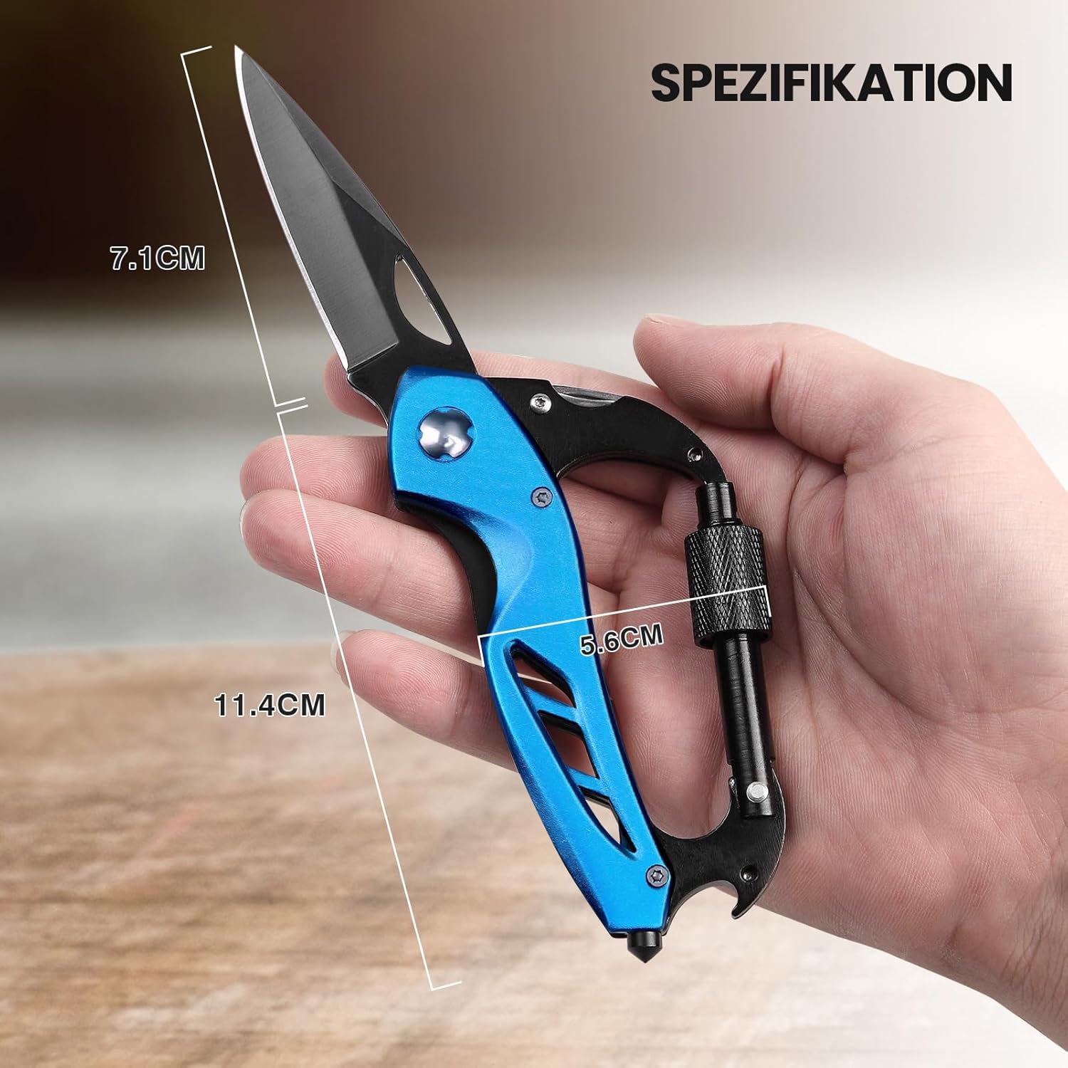 BEEK Multifunktionswerkzeug mit Flaschenöffner, Karabiner, Glasbrecher, Kreuzschlitzschraubendreher, Schlitzschraubendreher, Geschenke für Männer, Adventskalenderbefüllung (blau) – Bild 6