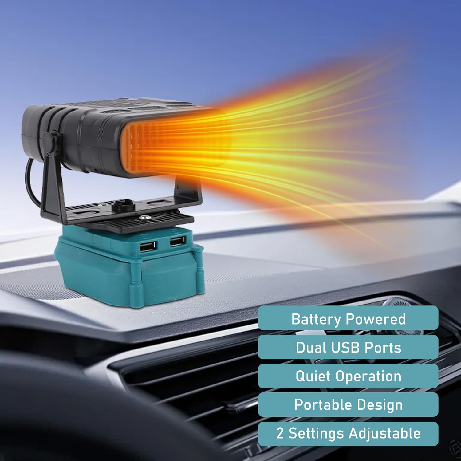 Cuifati Batteriebetriebene Raumheizung, tragbarer 200-W-Auto-Heizventilator, konstante Temperatur, elektrische Heizung für das Auto, Innenbereich mit zwei USB-Anschlüssen und 2 – Bild 2