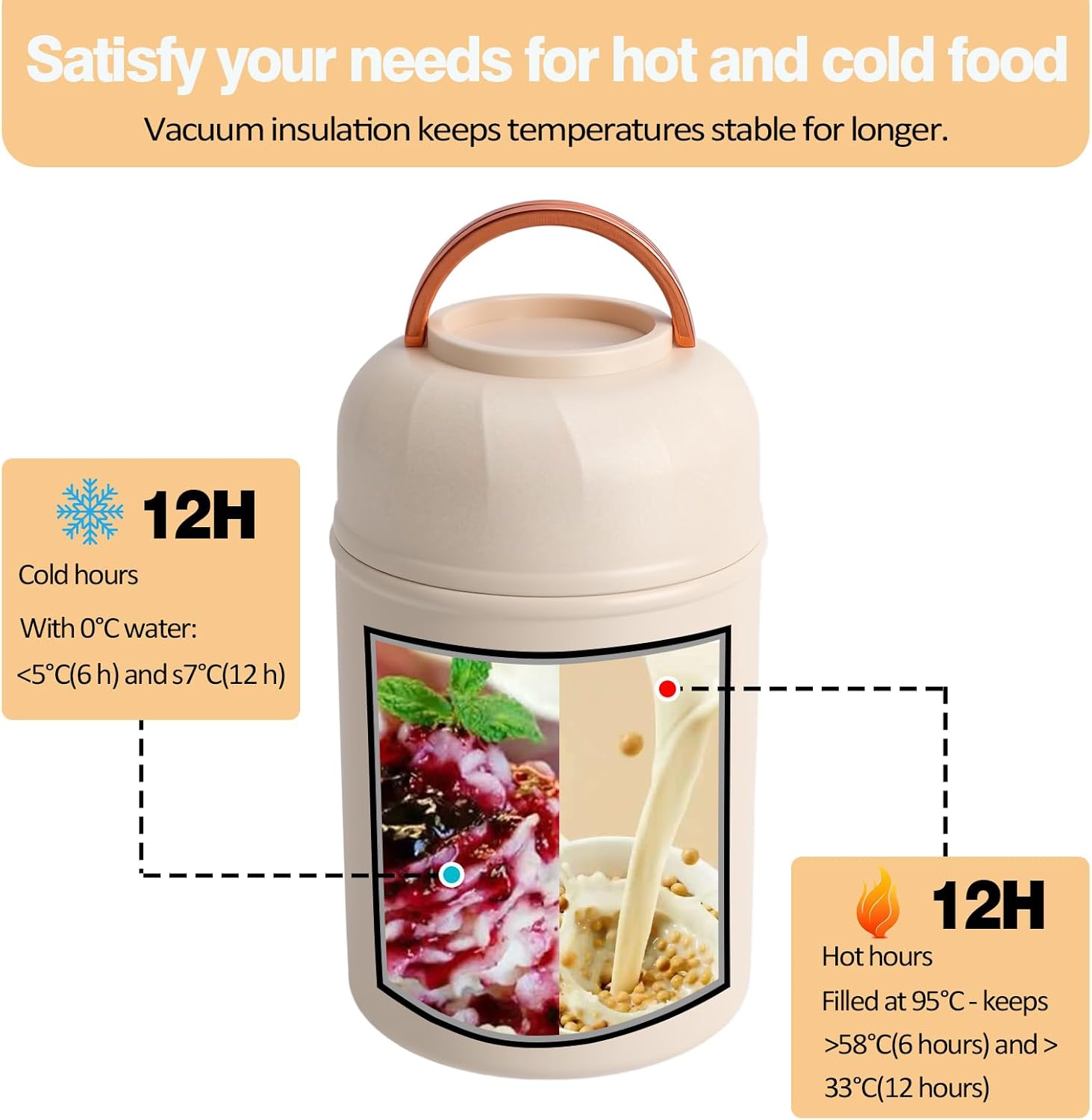500 ml Thermobehälter für Lebensmittel mit Löffel, Edelstahl Thermobecher Suppe, auslaufsicherer Warmhaltebehälter Lebensmittel, Thermobehälter Suppe Warmhaltebox Lunchbox Thermal für Büro, Arbeit To Go, Camping – Bild 5
