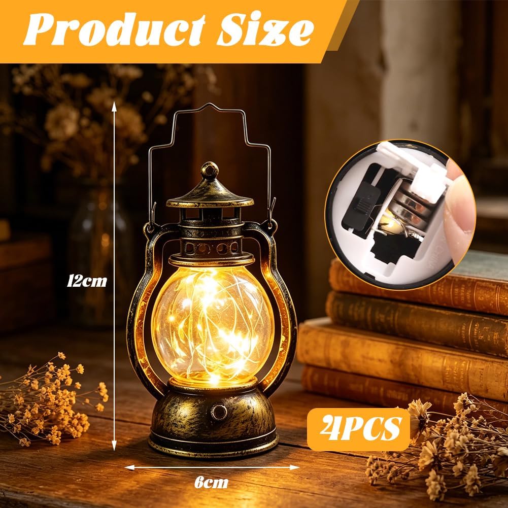 4 Stück Mini-LED-Laternen – LED-Vintage-Kerzenlaternen zum Aufhängen für festliche Dekoration, Bronze-Gold-Laterne, Mini-Laterne für Party-Dekoration, Ramadan-Dekoration, Weihnachten, Geburtstag und – Bild 2