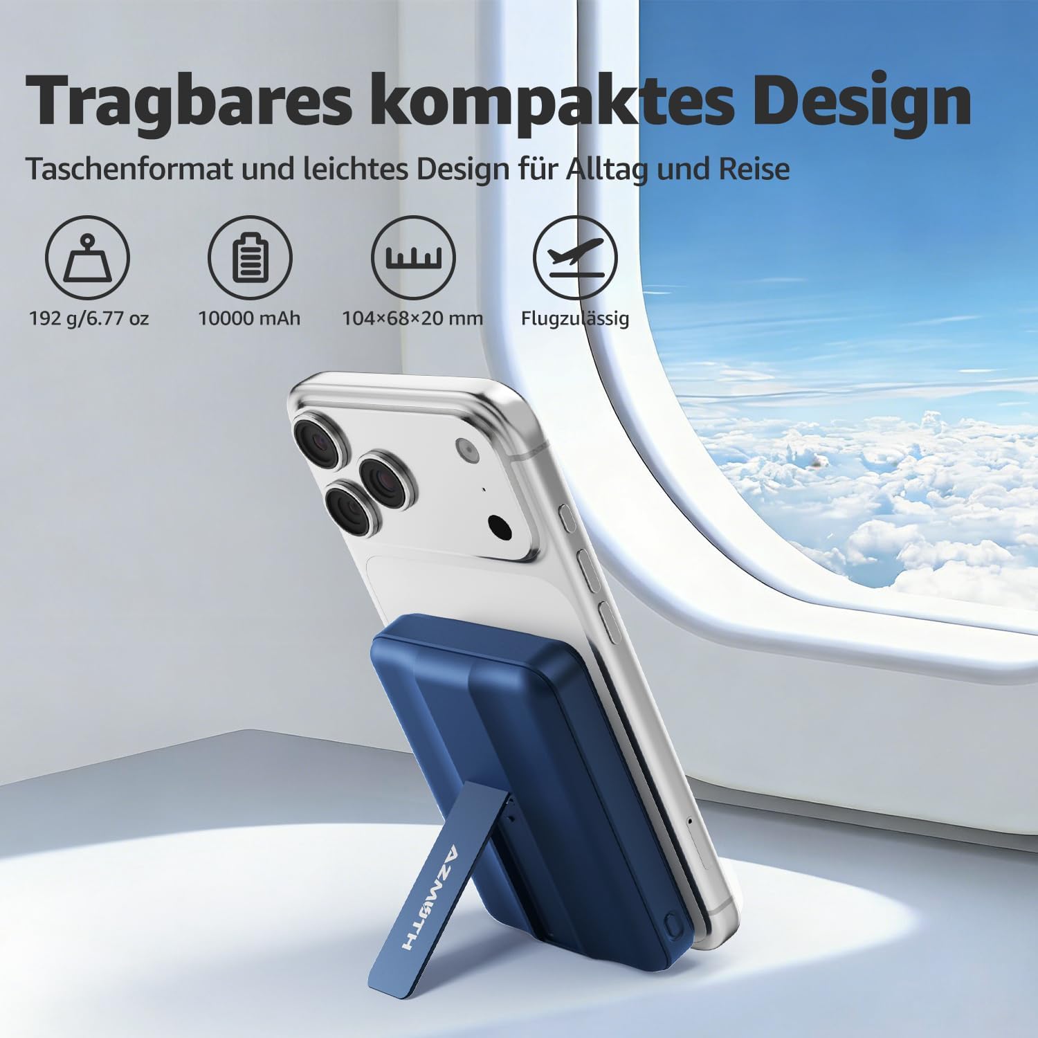 Azmuth Magsafe Powerbank 10000 mAh kabellos magnetisch für iPhone 17-12 | Kabellose Powerbank mit USB-C-Eingang und -Ausgang, 22,5 W USB-A, Klappständer und LED-Bildschirm für iPhone 17/16/15/14/13/12 – Blau – Bild 4