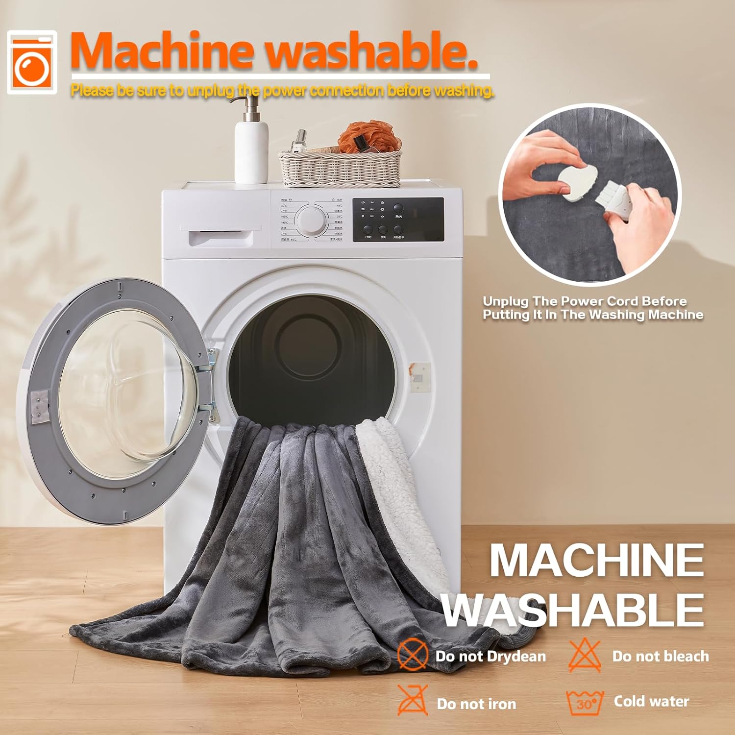 Heizdecke mit automatischer Abschaltung, 130 x 180 cm, 10 Heizstufen & 8-Stunden-Timer, Überhitzungsschutz, maschinenwaschbar, Flanell-Thermodecke elektrisch für Bett, Sofa und Heimbüro – Bild 7