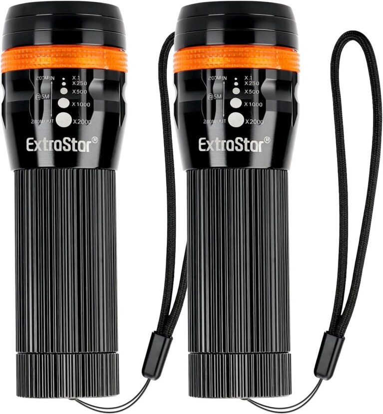 EXTRASTAR LED-Taschenlampe, 2 Stück, Mini-Taschenlampe mit 150 Lumen, 3 Beleuchtungsmodi, stufenlos zoombar, IP44 spritzwassergeschützt, kompakte Taschenlampen für Zuhause, Outdoor und Notfall