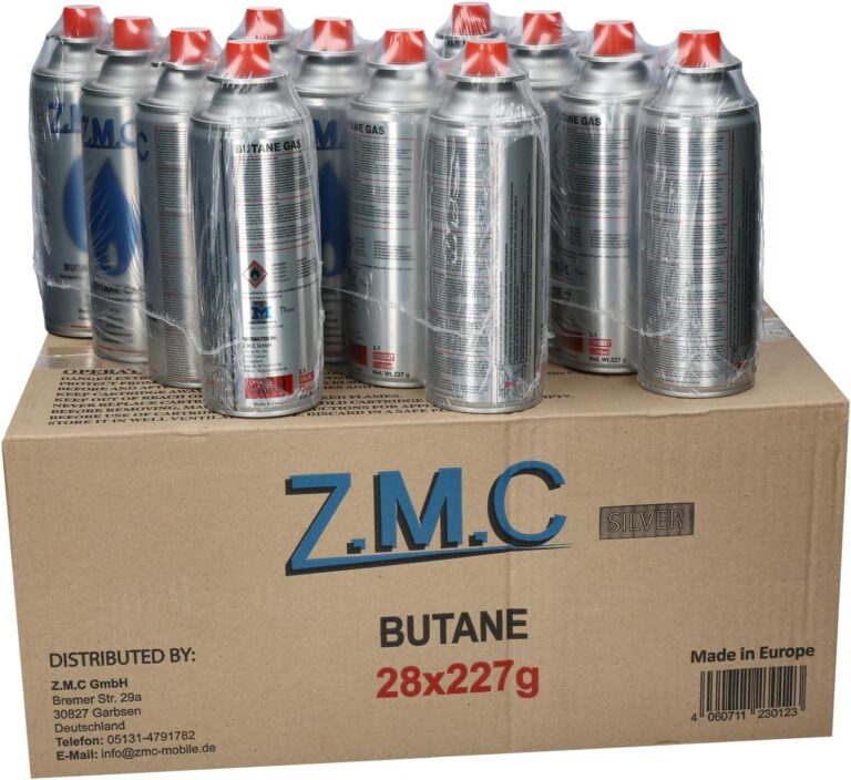 ZMC 28 x Butan-Gaskartuschen 227 g MSF-1a – Butangasflasche Campinggas mit Bajonettventil für Campingkocher, Gasheizung, Gasbrenner, Unkrautbrenner, Lötbrenner – hergestellt in Europa