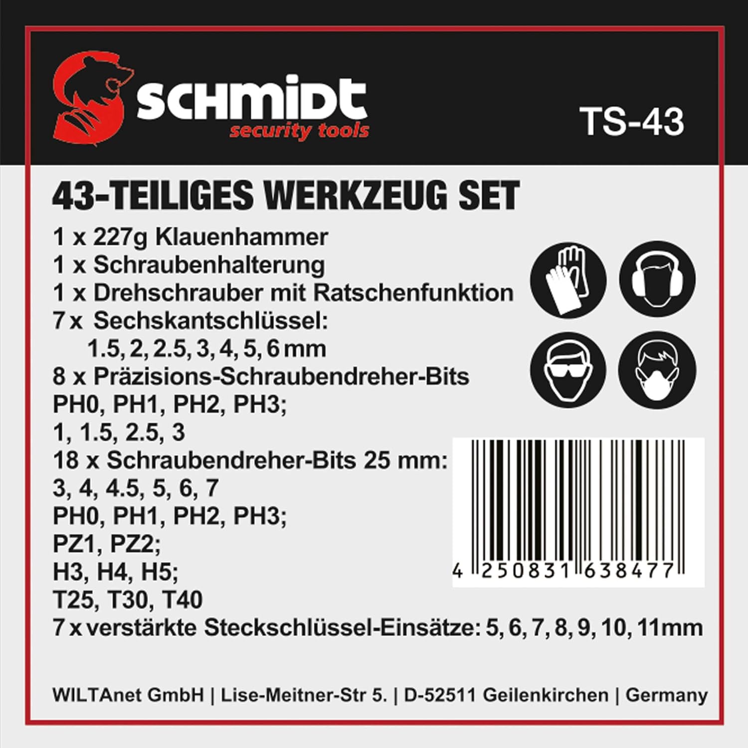 SCHMIDT security tools Werkzeugset – 43-teilig – Werkzeugset – Multifunktionsset – Reparaturwerkzeug – Werkzeugkasten – Schraubendreher-Bits 25 mm – Torx – Sechskantschlüssel – Haushaltswerkzeug – Bild 7