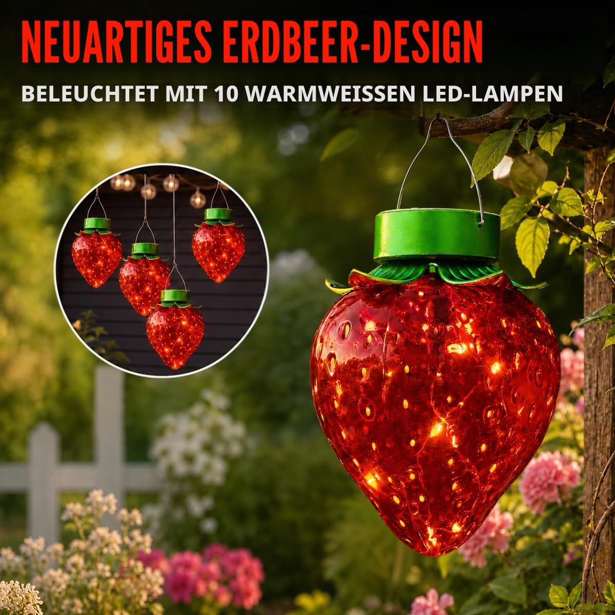 Festliche Lichter Erdbeerlaterne, Solar-Außen-Solarleuchte, Hängelaterne, Solarlaterne, hängende, solarbetriebene Gartenleuchten für die Gartenbeleuchtung im Freien, Dekoration – Bild 4