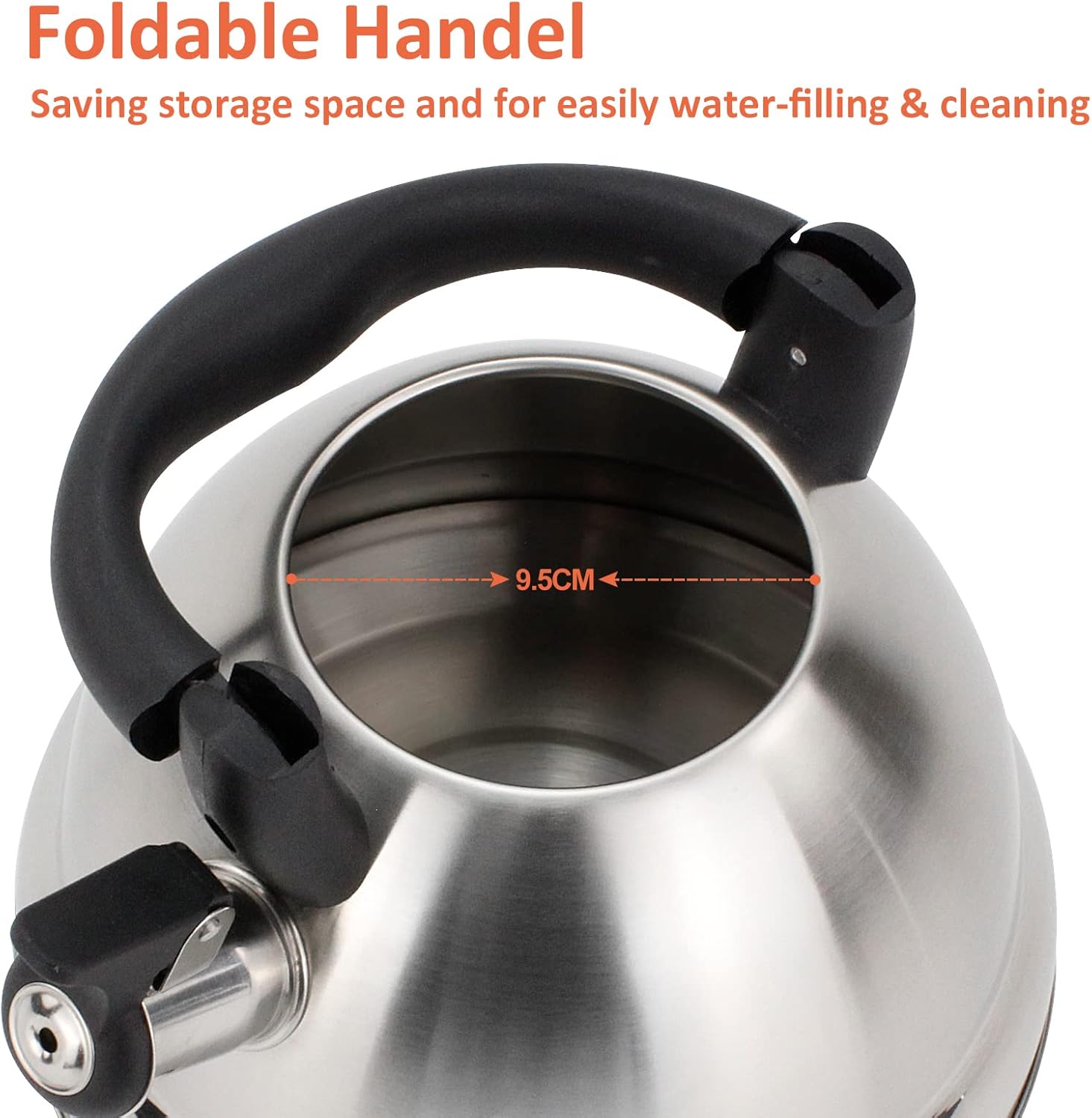 ROSSETTO Wasserkocher Induktion Teekessel Pfeifkessel Edelstahl Camping Gasherd Holzofen 3 Liter mit Klappgriff Rostfreier Wasserkessel Teekessel mit Pfeifton Silber – Bild 2