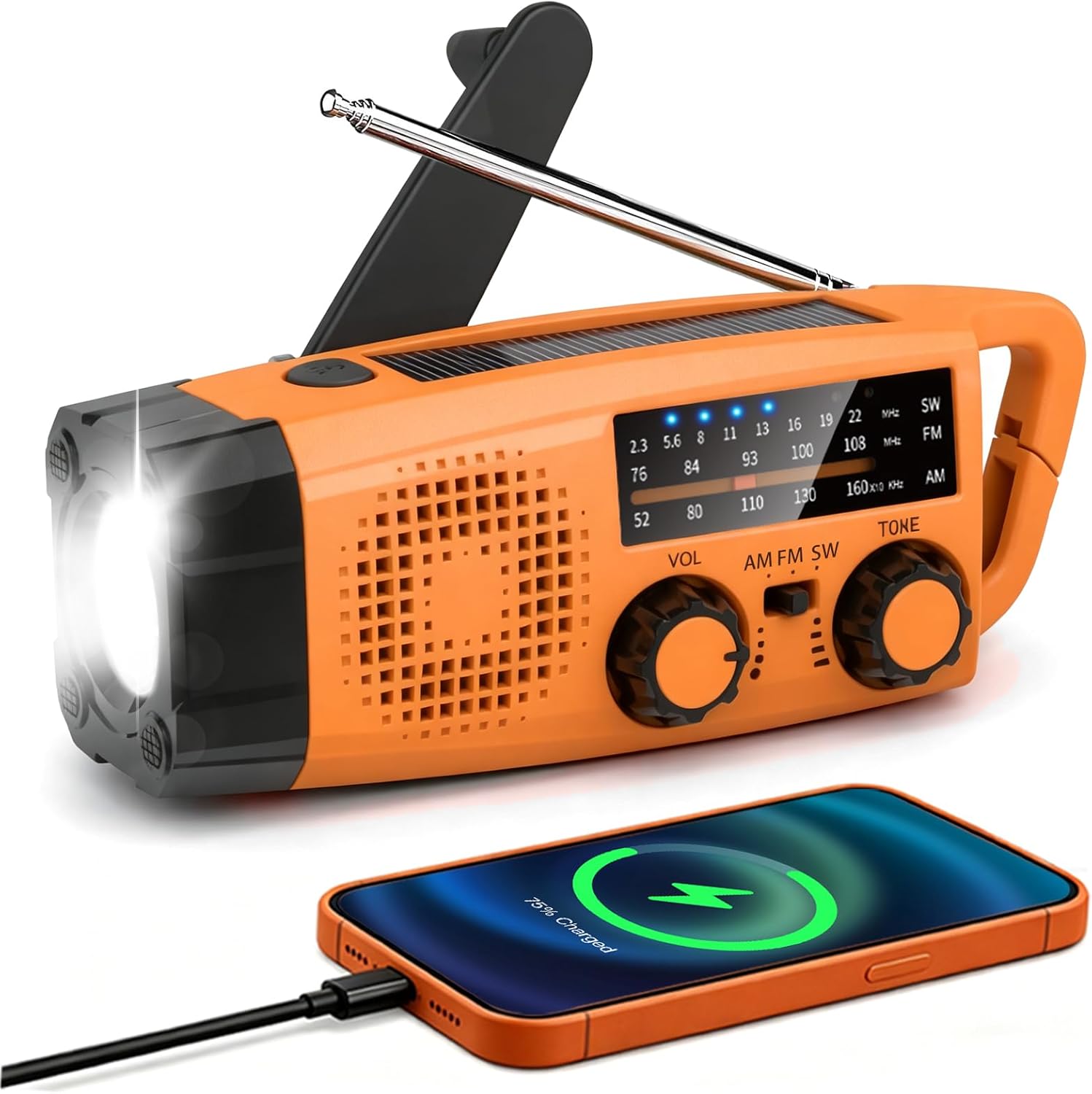 Gemmac Kurbelradio mit Solar und Powerbank, Notfallradio 2000 mAh USB AM/FM/SW Tragbares Notfallradio mit SOS-Alarm-Taschenlampe, Dynamo-Notfallausrüstung für Camping, Outdoor-Survival-Ausrüstung