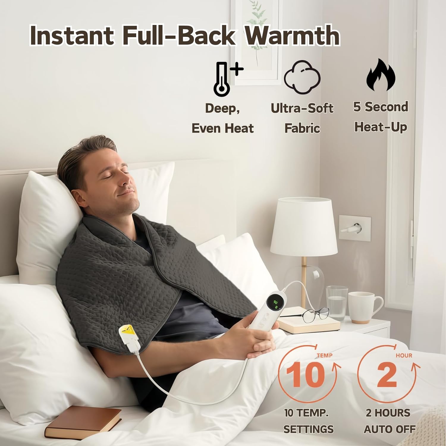 Extra großes Heizkissen 100 x 50 cm XXL – Elektrische Heizmatte mit 10 Temperaturstufen & Timer, weiches Flanell für Rücken, Schulter, Nacken, automatische Abschaltung & waschbar – Bild 4