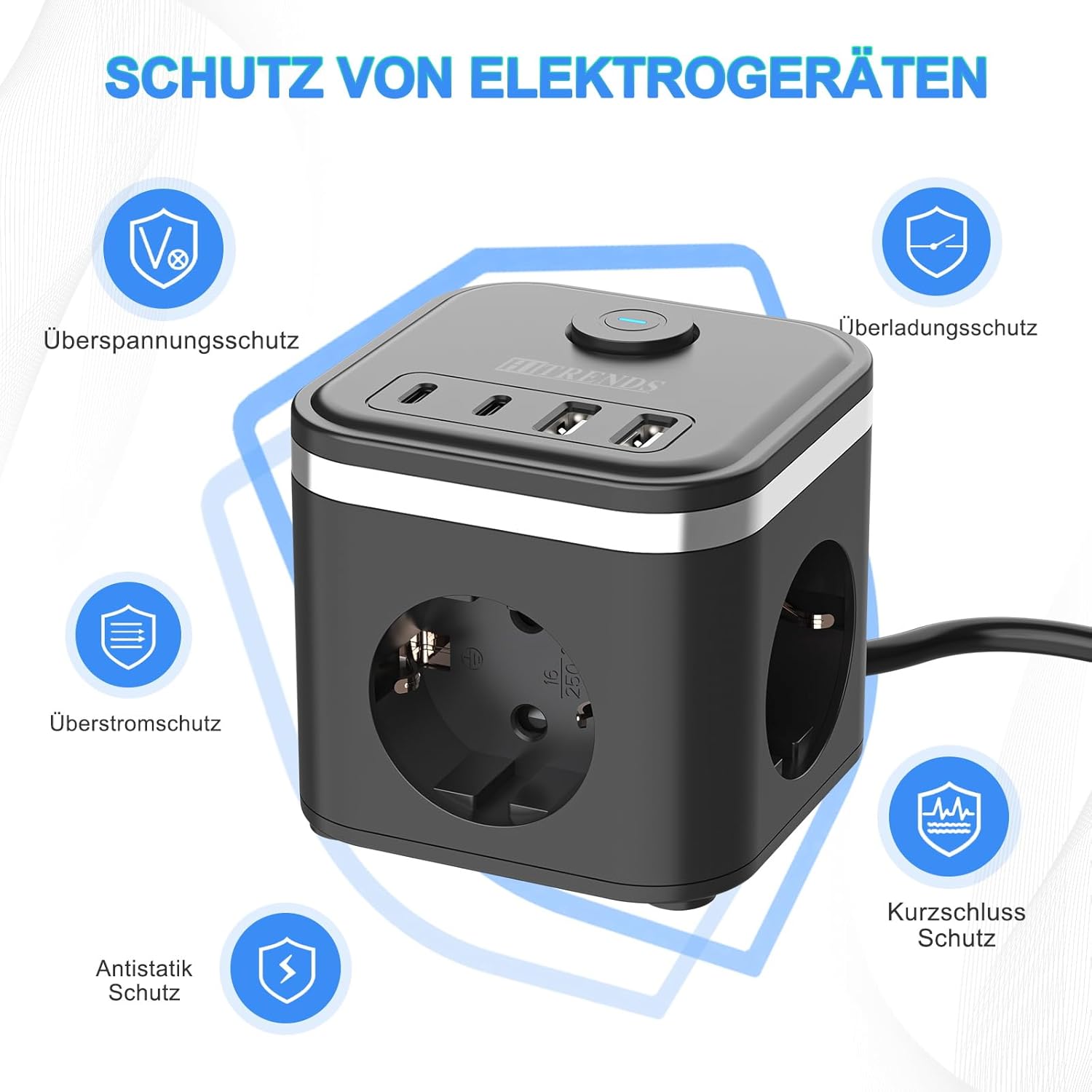 HITRENDS Steckdosenwürfel mit USB, USB-C-Steckdosenleiste, USB-C-Ladegerät, 3-Wege-Steckdose mit Schalter, tragbares PD-Ladegerät für MacBook, iPad, iPhone 16/15, Galaxy S25 Ultra, Zuhause, Büro, Reisen – Bild 6