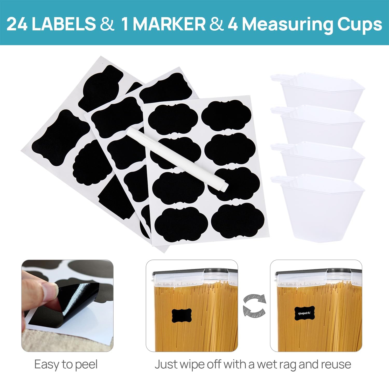 Vtopmart 10er-Set große Vorratsgläser mit Deckel, luftdicht 6,5 l, Mehl-Aufbewahrungsbehälter, Küchen-Aufbewahrungsbox für Müsli und Zucker, BPA-frei, schwarz – Bild 5