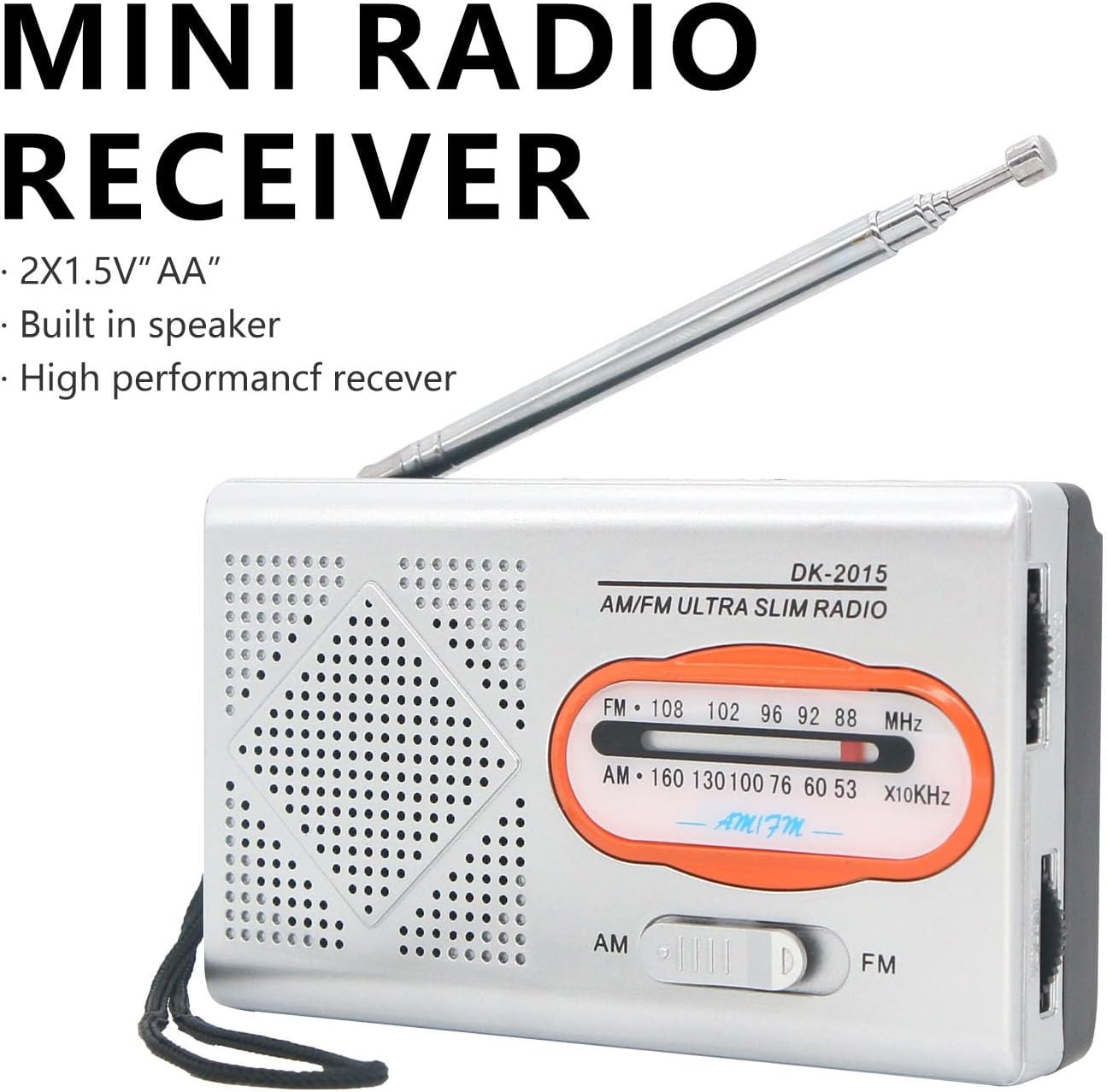 Tragbares Radio, DK-2015 AM FM batteriebetriebene Radios mit Lautsprecher, Stereo-Sound-Taschenradio für Zuhause, Outdoor, Reisen – Bild 2