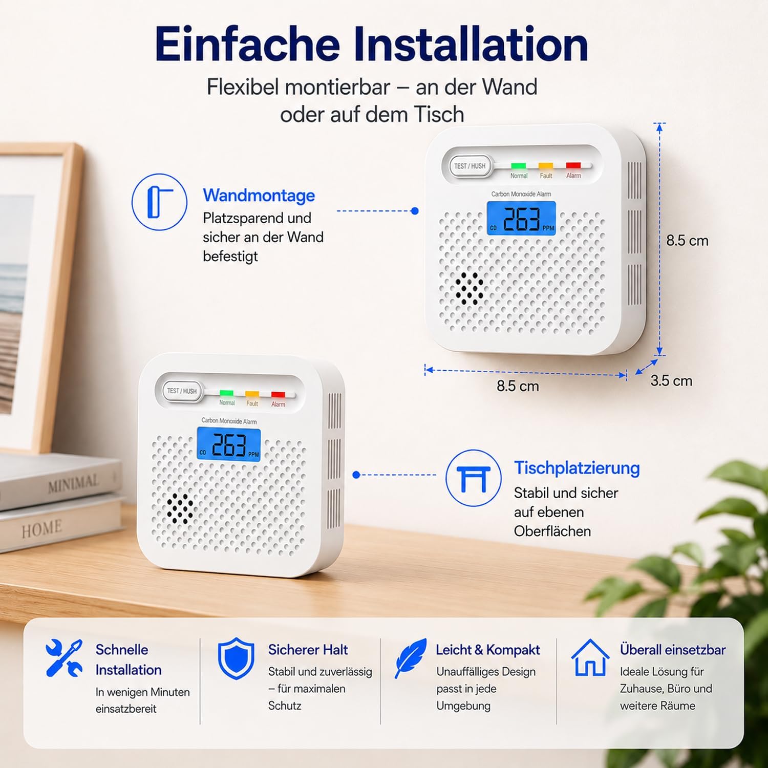 WLAN Kohlenmonoxid-Melder mit App, CO-Melder ohne Hub, Echtzeit-Benachrichtigung auf dem Handy, 10 Jahre Batterie, EN 50291 geprüft, LCD-Display, 85 dB Alarm, Kohlenmonoxid-Warnalarm für Zuhause, 1 Stück – Bild 8