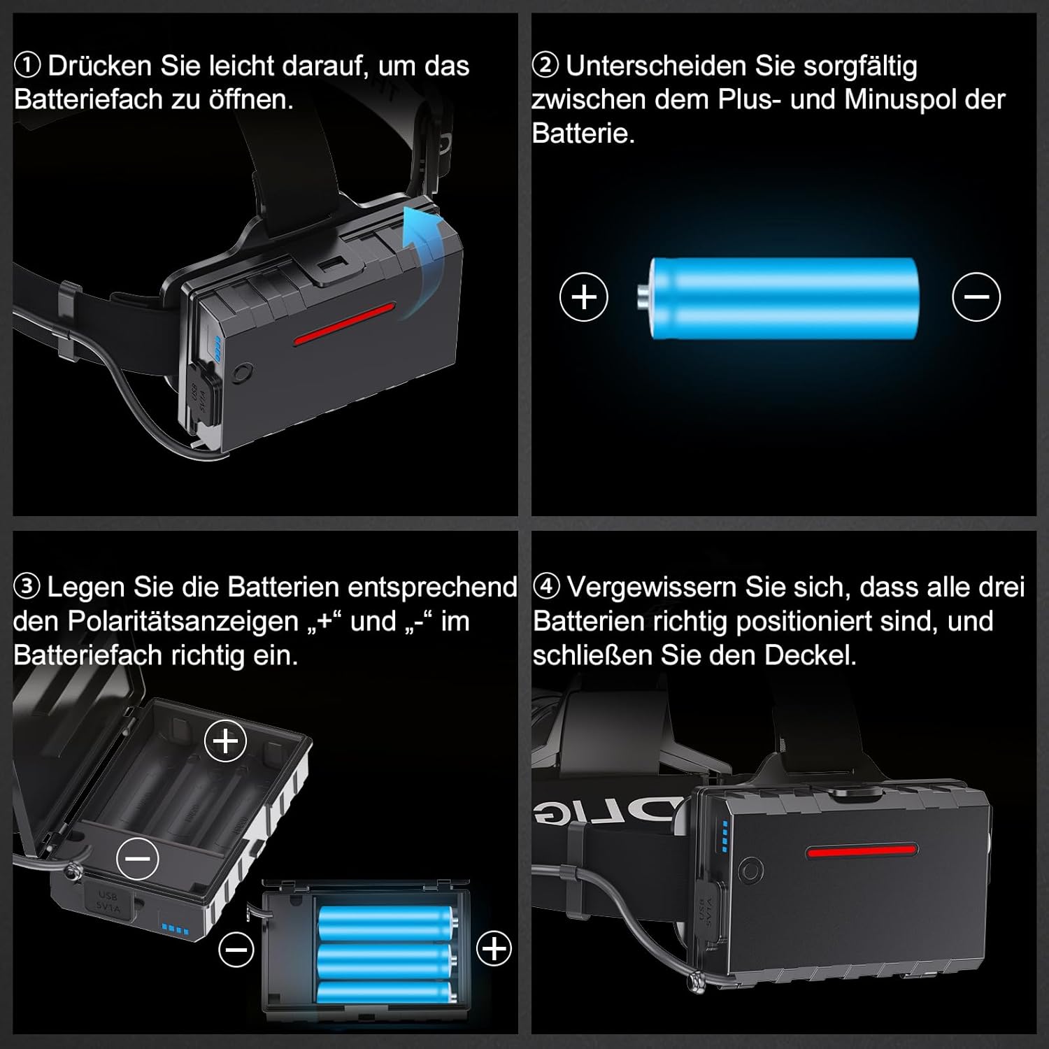 Glarylight LED wiederaufladbare Stirnlampe, superhelle 120.000 Lumen, komfortable Stirnlampe mit 5 Modi, IPX7 wasserdicht & 9000 mAh Akku & zoombar, 120° verstellbare Stirnlampen für Camping, Angeln, Outdoor – Bild 7