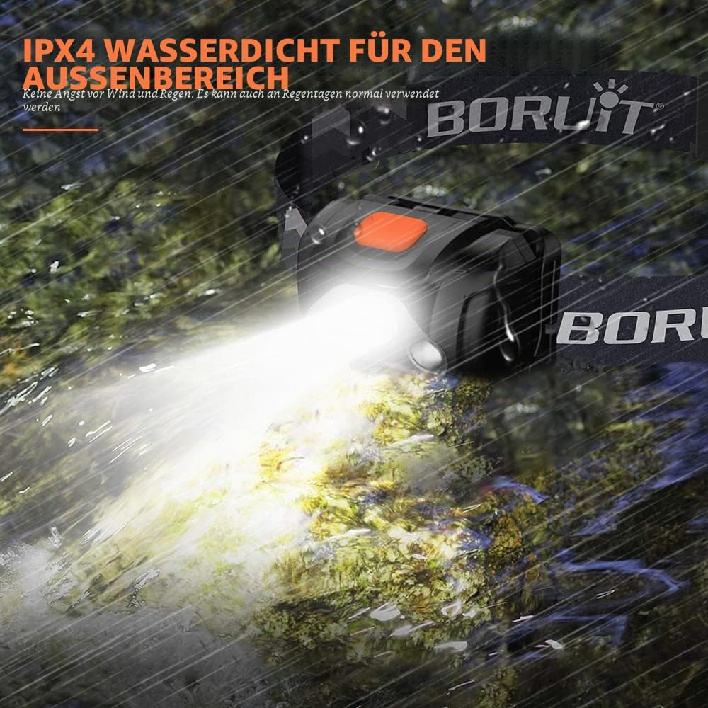 BORUIT LED-Stirnlampe, Stirnlampe, rotes Licht, AAA-Batterie, superheller 4-Modus-Scheinwerfer für Kinder, Erwachsene, Camping, Laufen, Wandern, Angeln – Bild 3