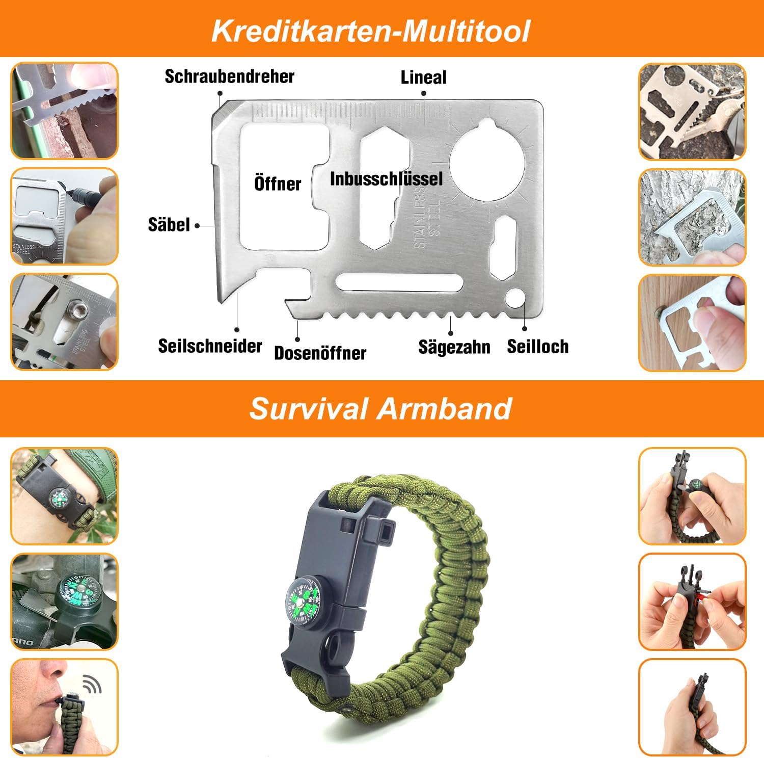 Survival-Kit, professionelle Notfallausrüstung, Überlebensausrüstung für Outdoor-Camping, Abenteuer, Wandern, Jagen, Angeln, Männer, Väter – Bild 4
