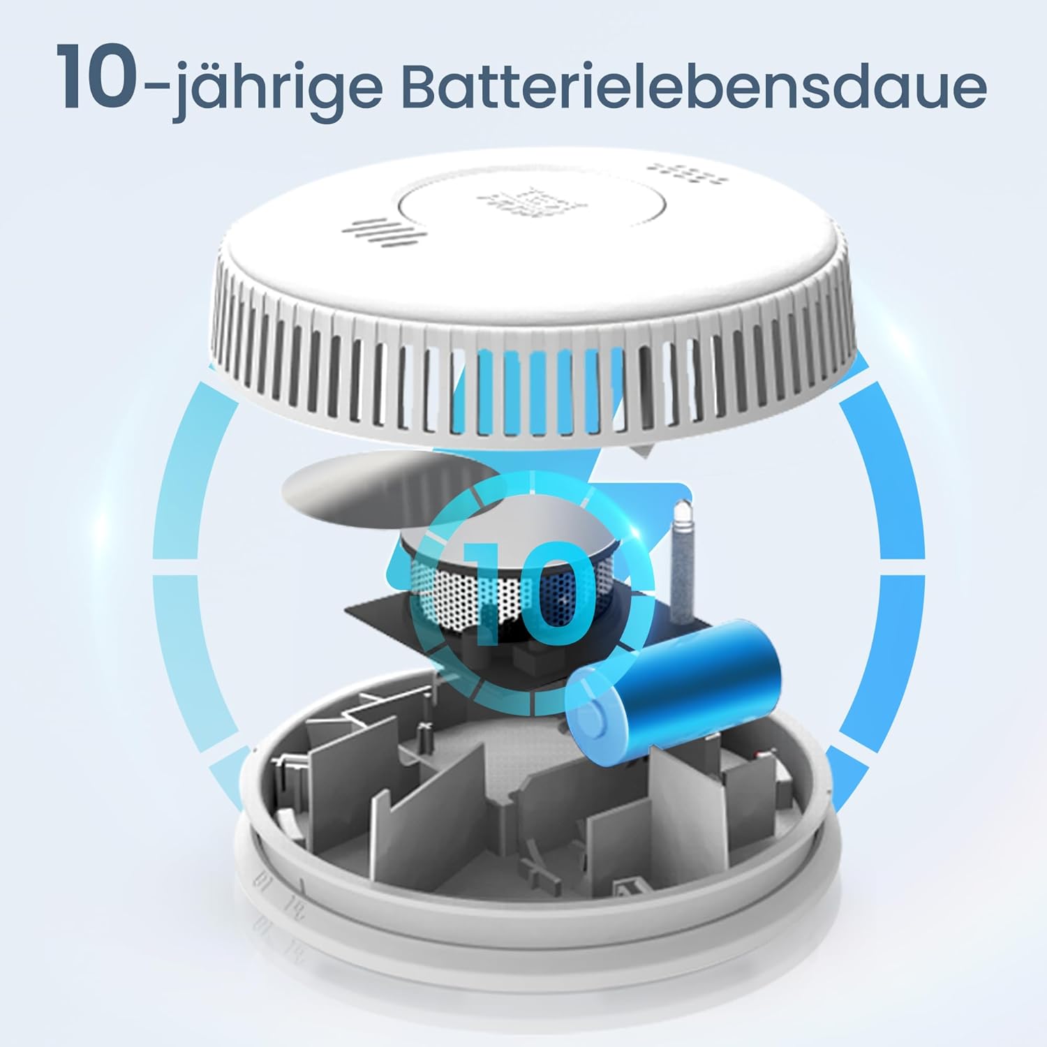 Rauchmelder, 10-Jahres-Batterie, TÜV Rheinland zertifizierter fotoelektrischer Rauchmelder mit Klebepad, Feuermelder mit Stummschaltung, EN14604 – Bild 4