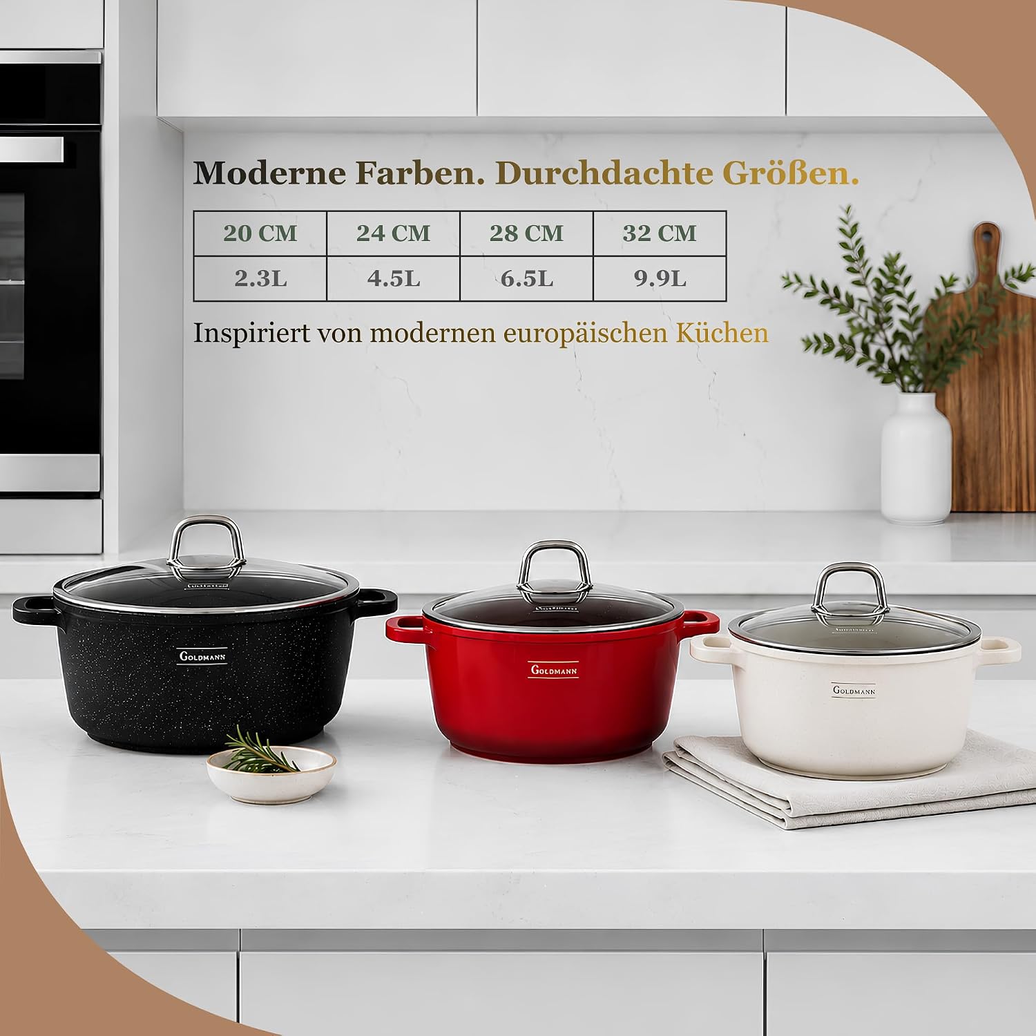 GOLDMANN Stielkasserolle aus Aluminiumguss, 24 cm – 4,5 l, antihaftbeschichteter Glasdeckel aus Keramik in Marmoroptik, Induktion, für alle Herdarten geeignet, ofenfest und PFOA-frei – Bild 11