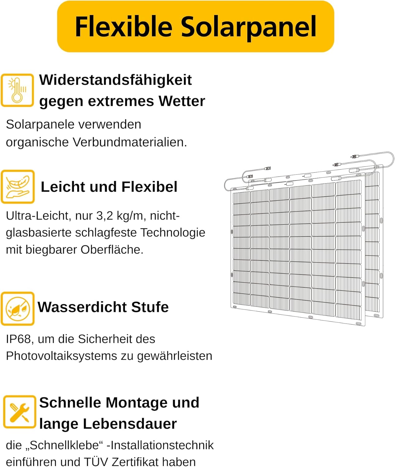 ALLDREI Flexible Solarmodule 2 Stück – 450 W flexibles Solarpanel-Set, 213° gebogene PV-Module mit TopCon-Tech, 2 x 225 W wasserdichte Photovoltaik für Wohnmobil, Balkonkraftwerk, Camping, Boot, 0 % MwSt – Bild 5