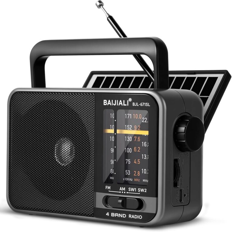 Solarbetriebenes tragbares Radio mit AM/FM/SW, Lautsprecher, 2000-mAh-Akku und USB-C – Notfallradio für Outdoor, Camping, Reisen, Stürme und Stromausfälle (BJL-671-Solar)