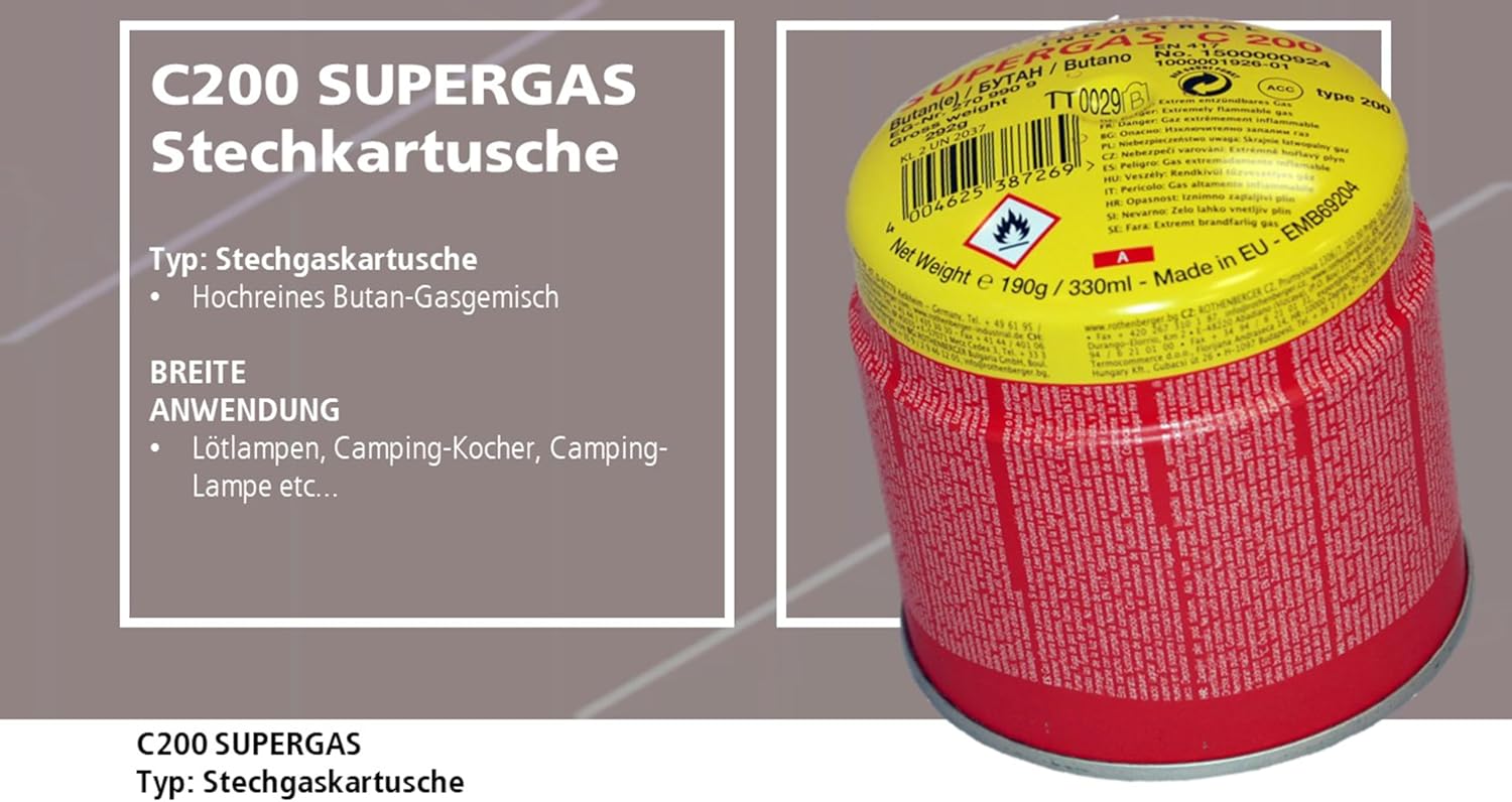 ROTHENBERGER Industrial C200 Supergas Brenngaskartusche, hochreines Butangasgemisch, 330 ml – 3er-Pack – Bild 2