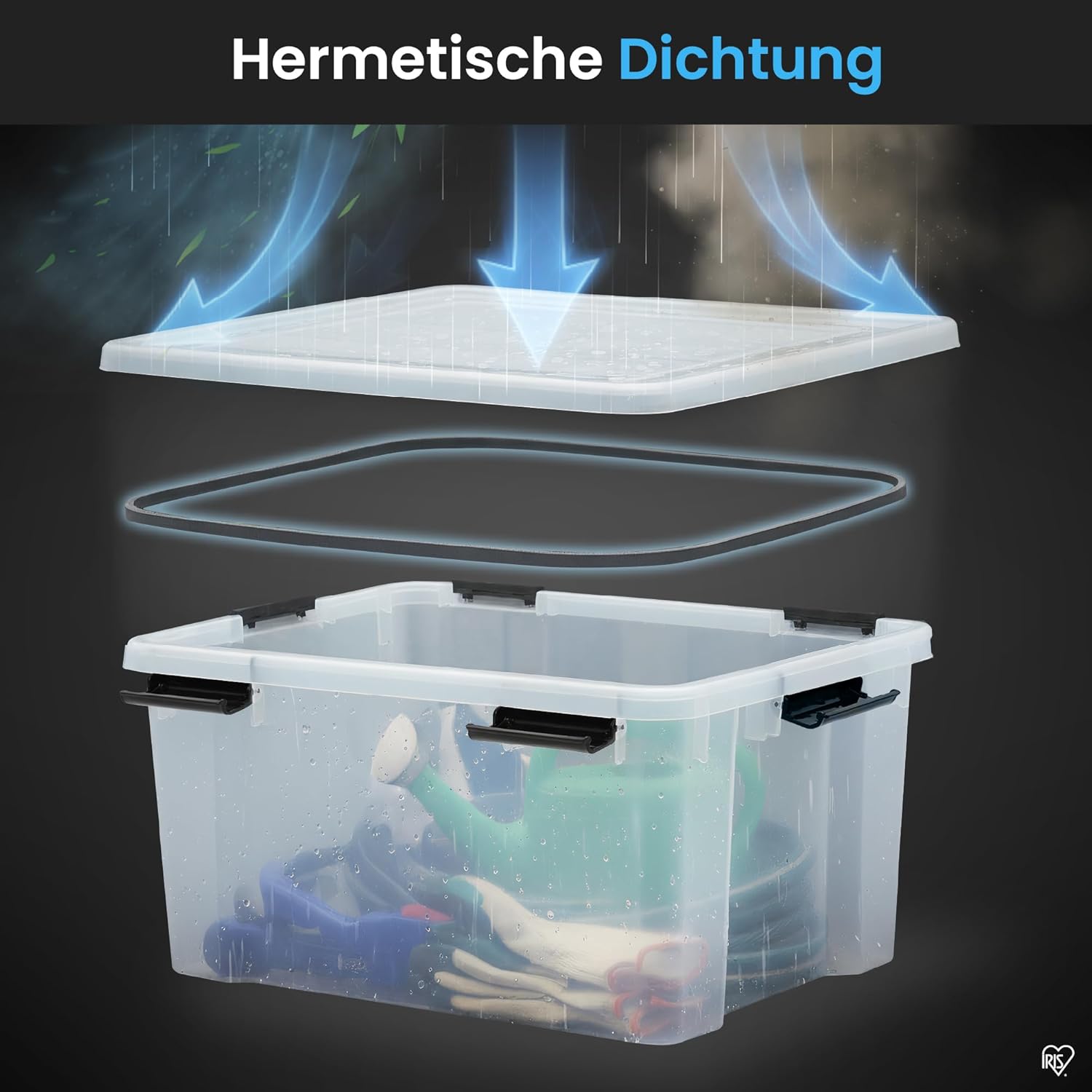 Iris Ohyama Luftdichte Aufbewahrungsboxen aus Kunststoff mit Deckel, 50 l, 2er-Set, transparent, hermetischer wasserdichter Verschluss, robuste Schnappverschlüsse, stapelbar, Staubschutz, BPA-frei, AT-L – Bild 3