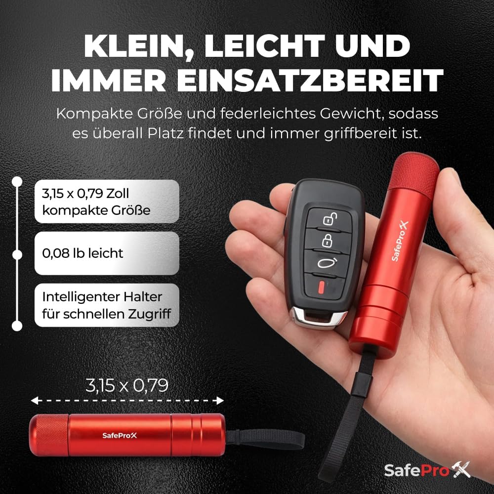 Nothammer fürs Auto mit Sicherheitsgurtschneider – lebensrettender kompakter Glasbrecher mit Federkorn – Sicherheitsrettungswerkzeug und Scheibenzertrümmerer für schnelle Flucht bei Verkehrsunfällen (2 Stück) – Bild 7