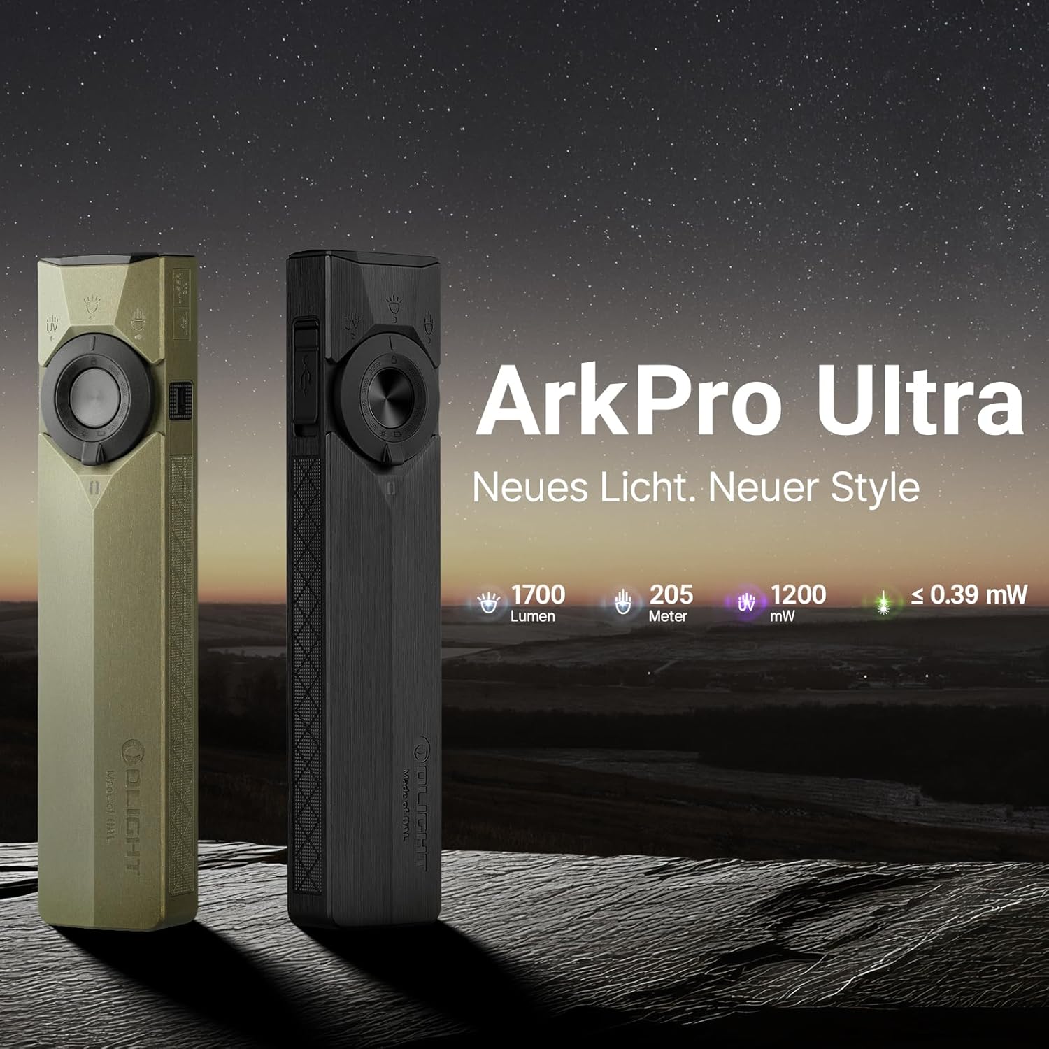 OLIGHT ArkPro Ultra LED-Taschenlampe mit UV-Licht und grünem Licht, 1700 Lumen, robuste flache Taschenlampe mit reinweißem Licht, magnetischer oder USB-C-Anschluss für den Außenbereich, IPX7 wasserdicht, schwarz – Bild 2