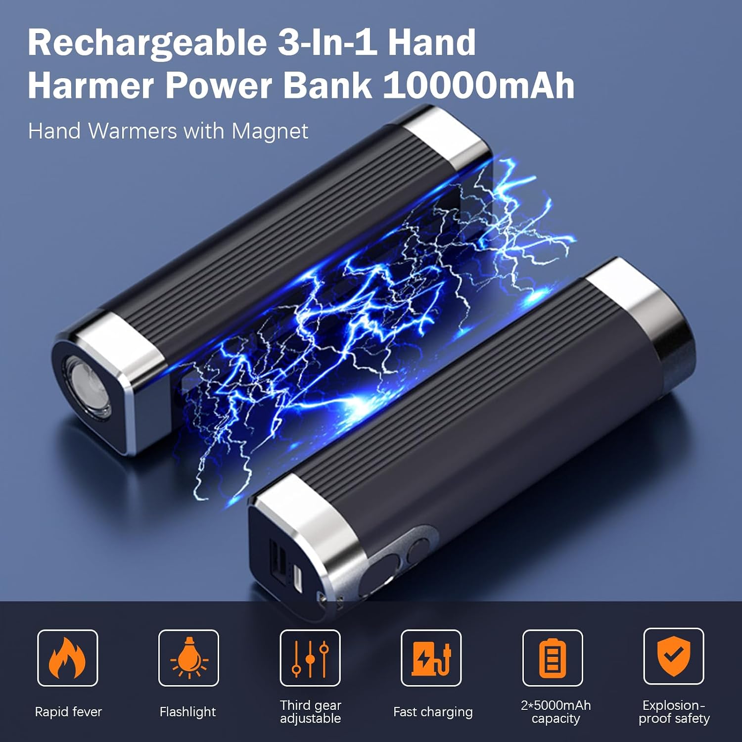 Handwärmer Wiederaufladbar 2 er,10000mAh Tragbarer Taschenwärmer,3 in1USB Batteriebetriebener Elektrischer Magnetischer Handwärmer mit 3 Wärmestufen Wintergeschenke für Frauen,Mann, Familien,Camping. – Bild 5