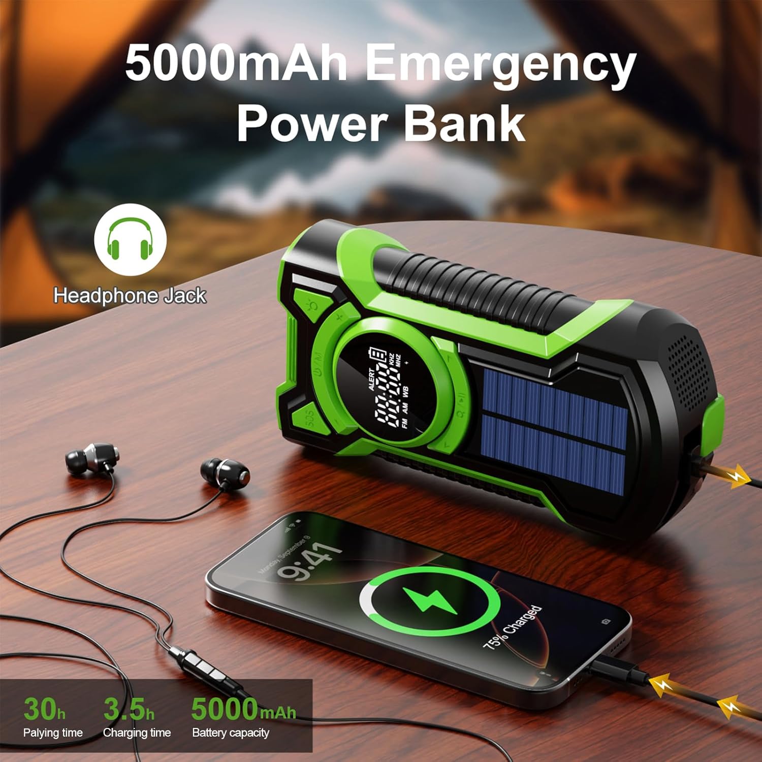 Solar-Kurbel-Notfallradio mit Handkurbel, Gemmac 5000 mAh Akku-Kurbelradio mit Bluetooth-Lautsprecher, USB-AM/FM-Radio mit Powerbank, SOS-Alarm, Taschenlampen-Notfallradio für Camping-Überleben – Bild 4