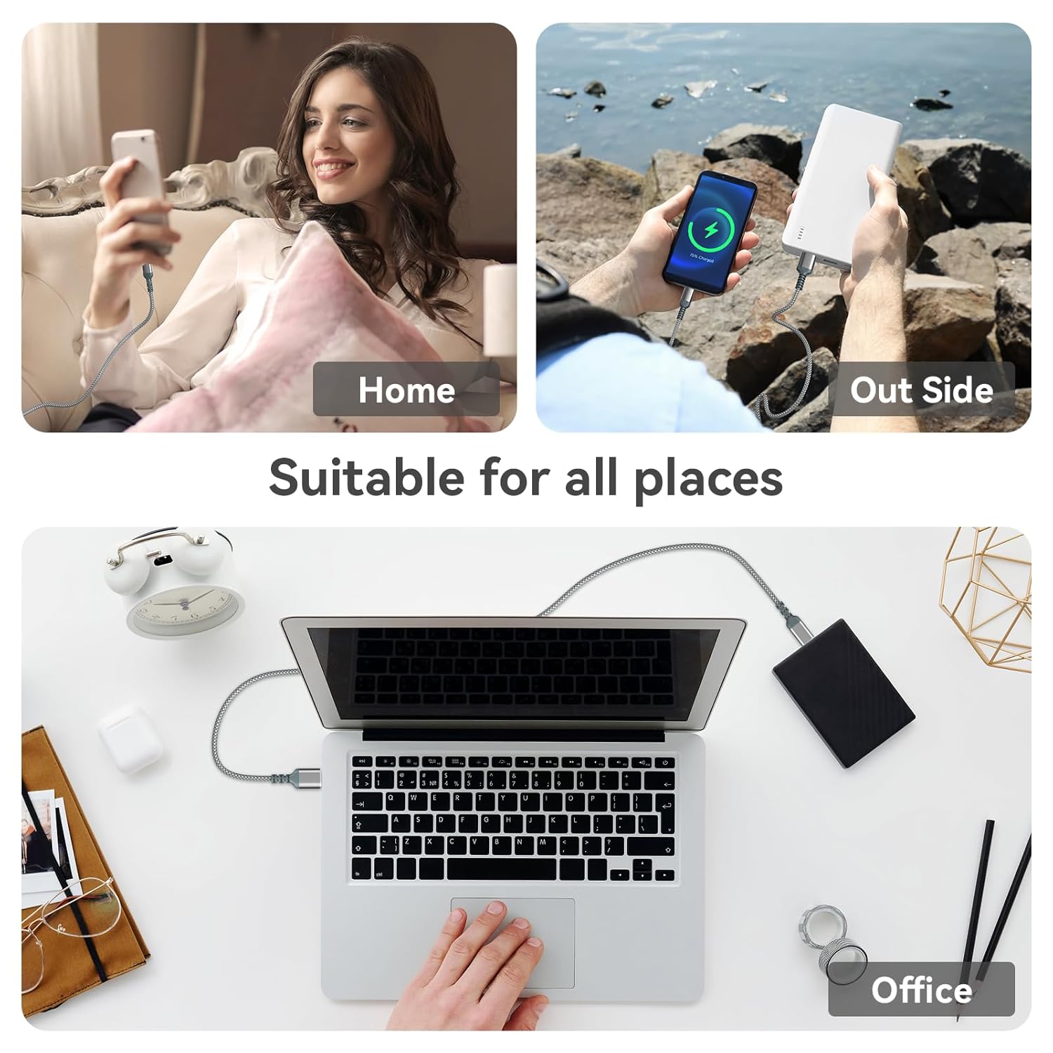 USB-auf-USB-C-Kabel, CarPlay-Autokabel, Typ-C-Schnellladekabel für iPhone 16/16 Pro Max, 15 Pro, 15 Plus, iPad, Samsung Galaxy und andere Geräte mit Typ-C-Anschluss (2, 1,2 m) – Bild 6