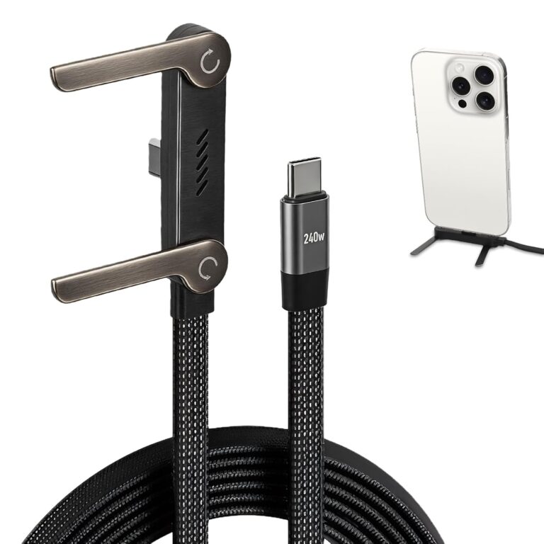 Ladekabel mit Ständer, Handy-Ladekabel USB C mit integrierter Handyhalterung, 1,5 m geflochtenes Kabel mit Ständer für Smartphones und Tablets