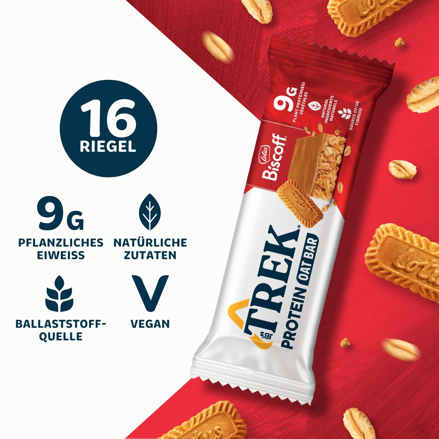 JB's TREK Protein Oat Bar, Biscoff, pflanzliches Protein, vegan, 16 x 50 g Riegel, 800 g – Bild 3
