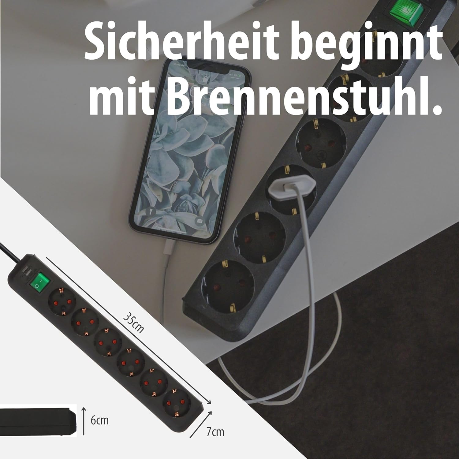 Brennenstuhl Eco-Line 6-fach-Verlängerungskabel (Mehrfachsteckdose mit erhöhtem Berührungsschutz, Schalter und 1,5 m Kabel), schwarz – Bild 6