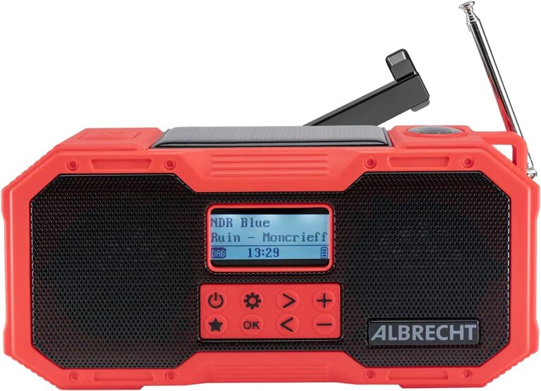 Albrecht DR 112, tragbares DAB+/FM Outdoor-Kurbelradio, 27911, SOS-Notruf, Taschenlampe, Solarmodul, PowerBank, IPX5-Wasserschutz