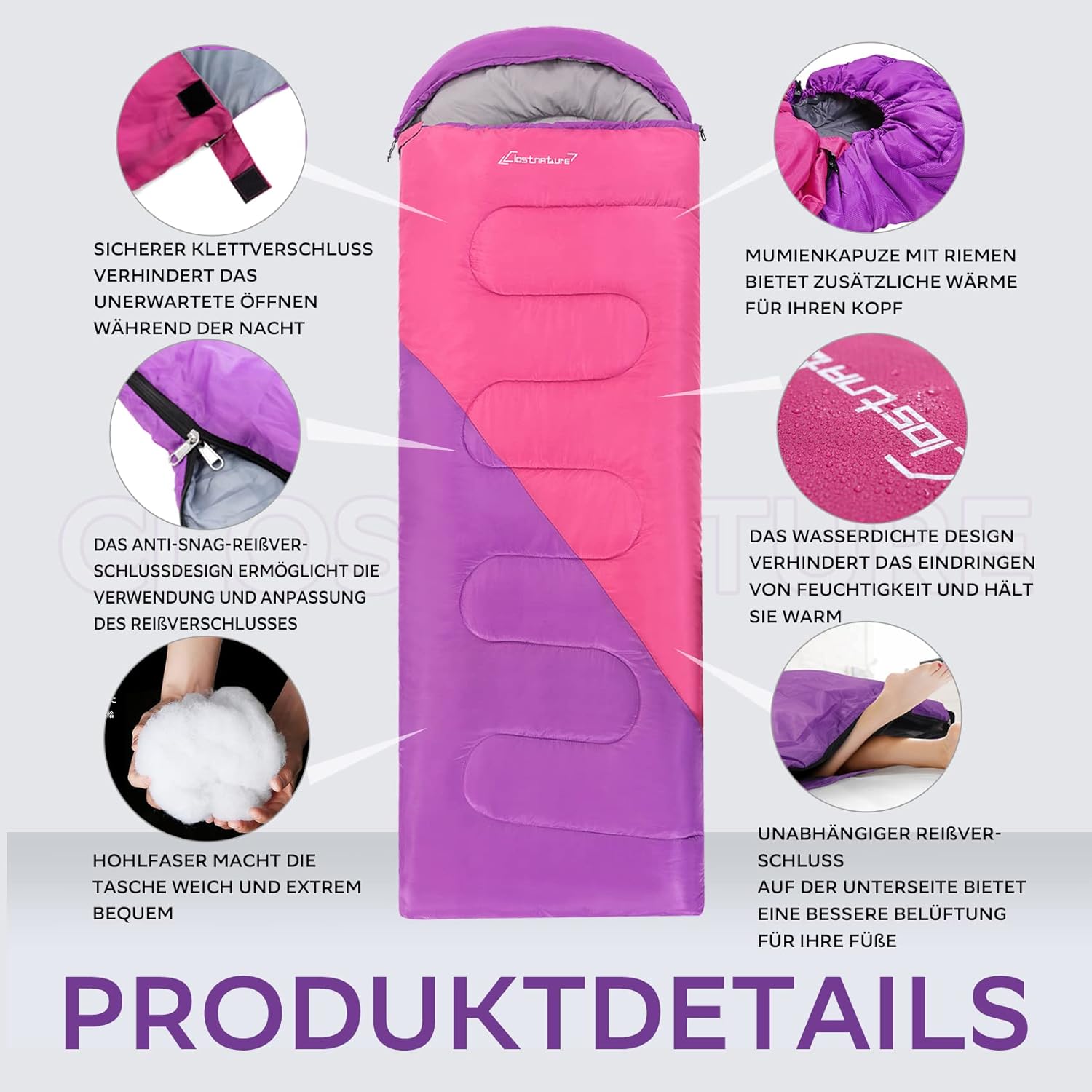 Clostnature Leichter Schlafsack für Camping – Outdoor Casual Deckenschlafsäcke mit kleinem Packmaß für Erwachsene, Damen, Herren, Wandern, Sport, Bergsteigen (linker Reißverschluss) – Bild 5