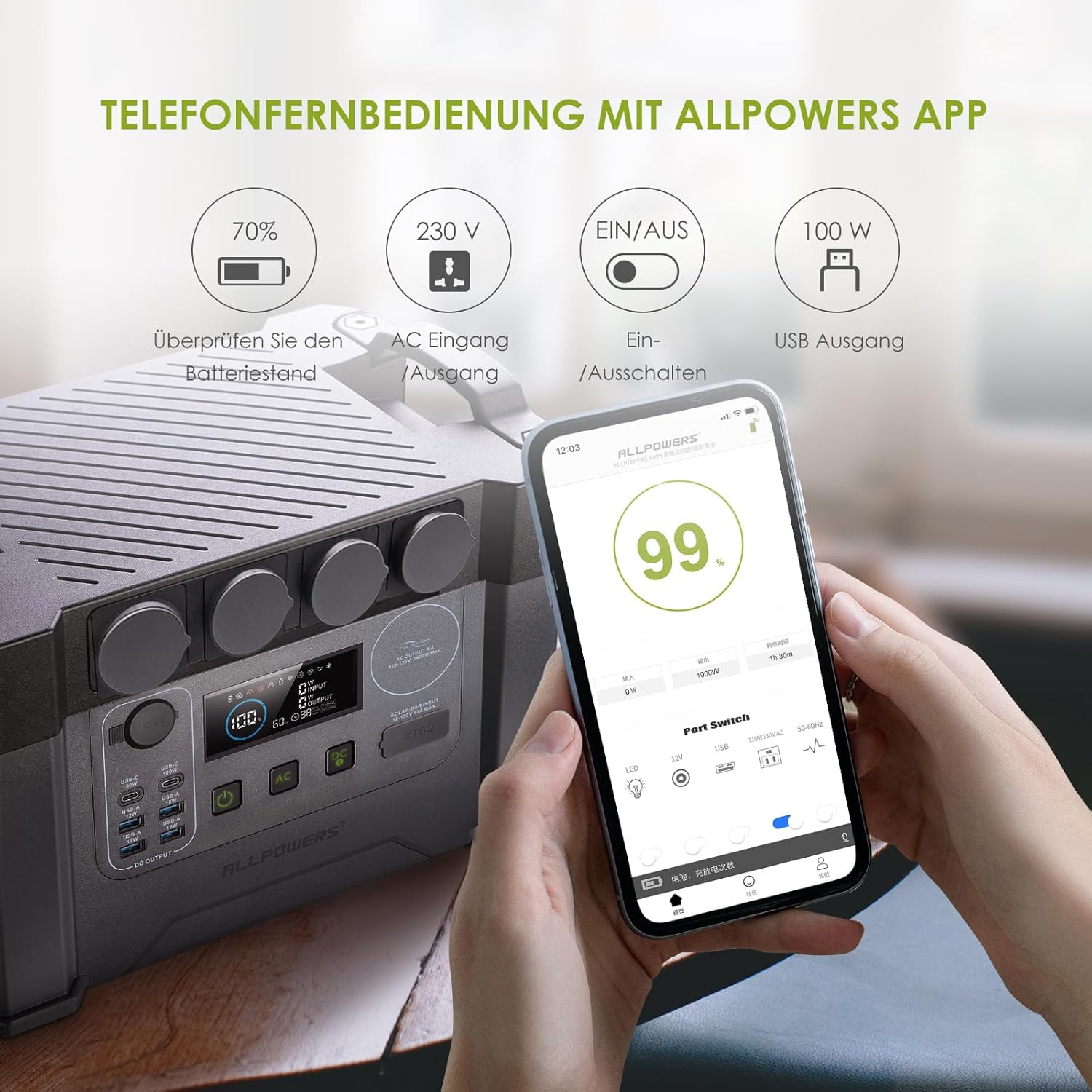 ALLPOWERS Tragbares Kraftwerk 2400 W (4000 W Surge) AC-Steckdosen 1451 Wh Akku MPPT-Solargenerator Mobiler Stromspeicher für Wohnmobil Camping DIY Notstromgenerator Wohnmobil Zuhause Notfall – Bild 5