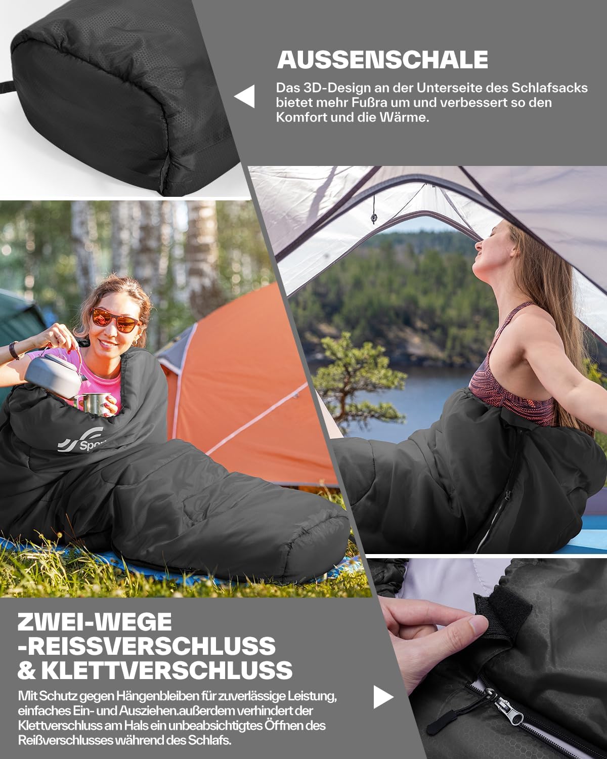 Sportneer Schlafsack – Kleines Packmaß & Ultraleicht (950 g/1500 g) – Mumienschlafsack Outdoor Sommerschlafsack / 3 Jahreszeiten Schlafsack Camping für Herren Erwachsene – Bild 3