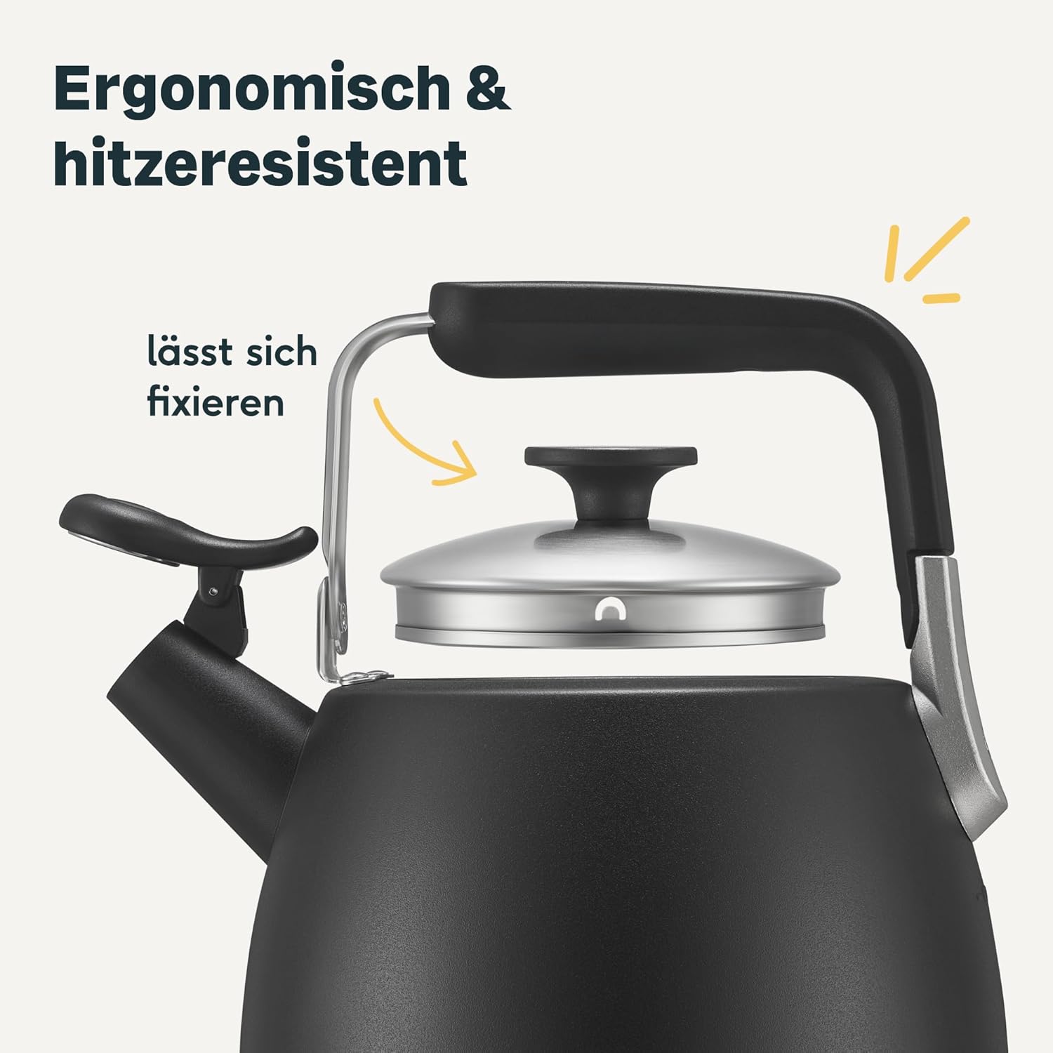 SILBERTHAL Induktions-Wasserkocher 2,8 L mit lauter Pfeife – Teekessel aus Edelstahl – Wasserkocher für Camping – Pfeifkessel Schwarz – Bild 4