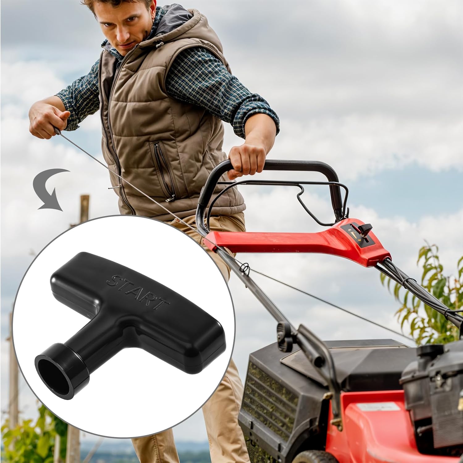 2 Stück Rückstoßstarter Zuggriff Motorstartergriff Schwarz Rückstoßstartergriff Generator Rasenmäher Trimmer Kettensäge Zuggriff für Kettensägen, Rasenmäher – Bild 7