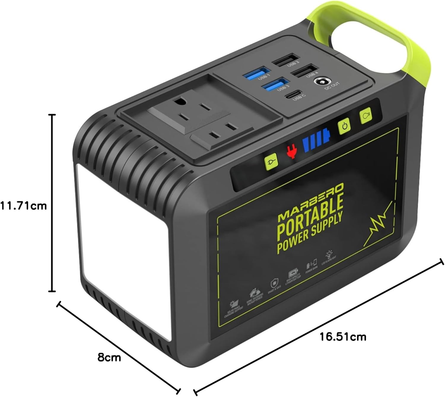 MARBERO Portable Power Station 24000 mAh, tragbarer Generator 88,8 Wh, externer Akku mit 80 W 230 V Steckdose, USB-C & LED-Lampe, Notstromversorgung für Camping, Haushalt, Reisen, Garten & Notfälle – Bild 8