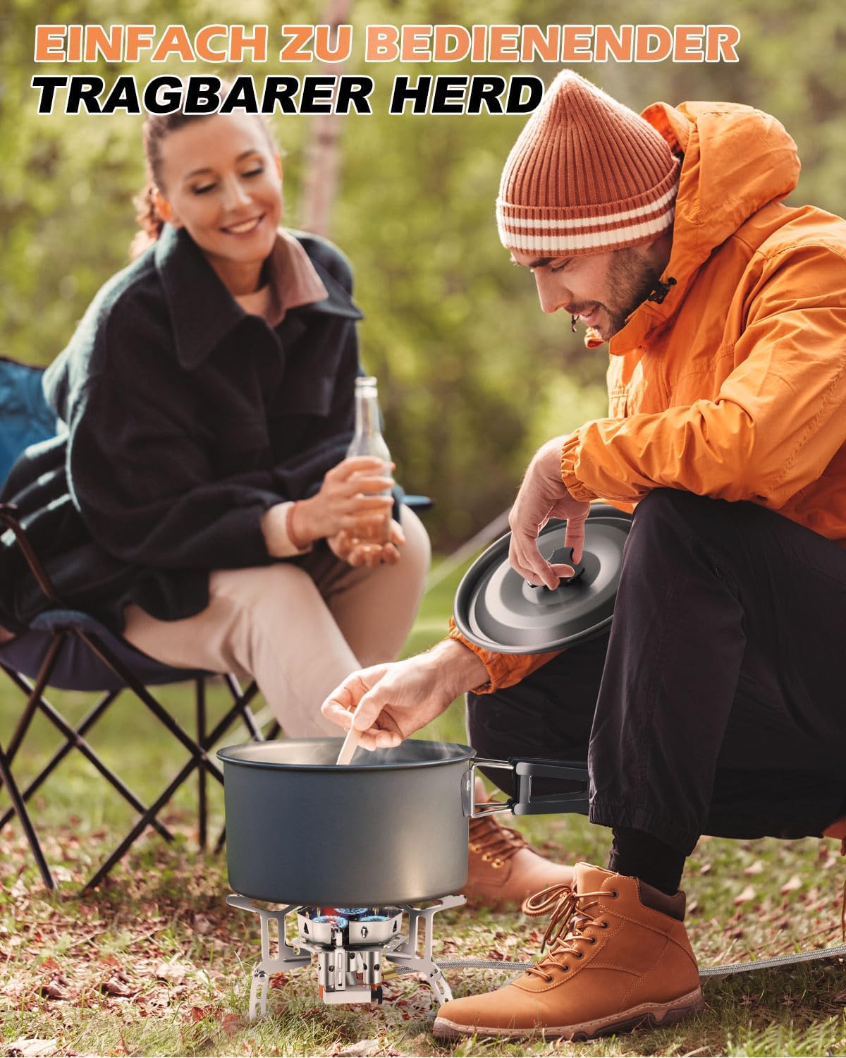 AUTOPkio Campingkocher Gas 6800 W, Tragbarer Gaskocher Camping Gaskocher | Verbessert mit 3 Brennerköpfen, Piezo-Zündung, Windschutz für Wandern, Trekking, Picknick, Küche im Freien – Bild 7