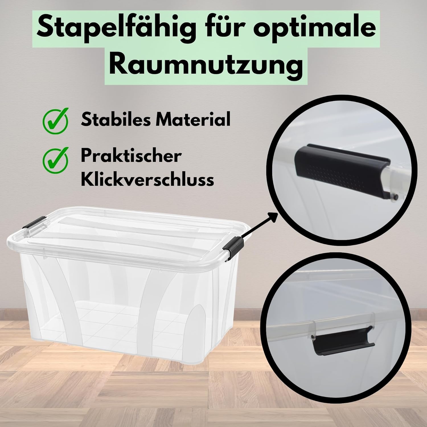 80-Liter-Aufbewahrungsbox mit Deckel – transparente Kunststoffbox, stapelbar, verstärkter Boden, robuste Verschlussklammern – ideal für Küche, Haushalt und HVAC-Block – Bild 7