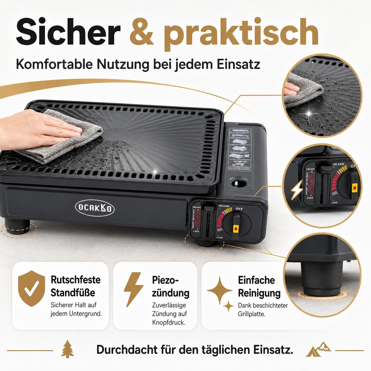 Gasgrill Camping mit 8 Kartuschen Grillplatte Grillrost + Schaschlikspieße | Mit 4 oder 8 Gaskartuschen, tragbarer Gaskochergrill mit Koffer – Bild 6