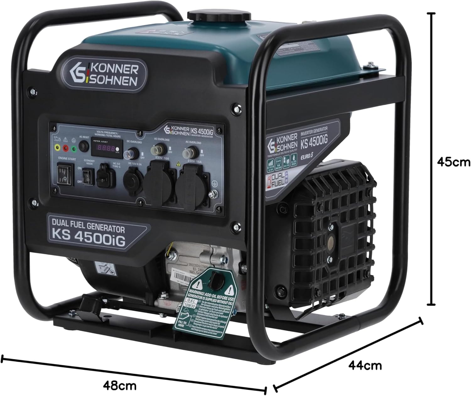 K&S Könner&Söhnen KS 4500iG Inverter Generator (Gas/Benzin) 4500 W, Stromerzeuger mit USB, Eco-Modus, Notstromaggregat für Camping, Haus und Werkstatt, Generator Inverter, Stromerzeuger Benzin LPG – Bild 7